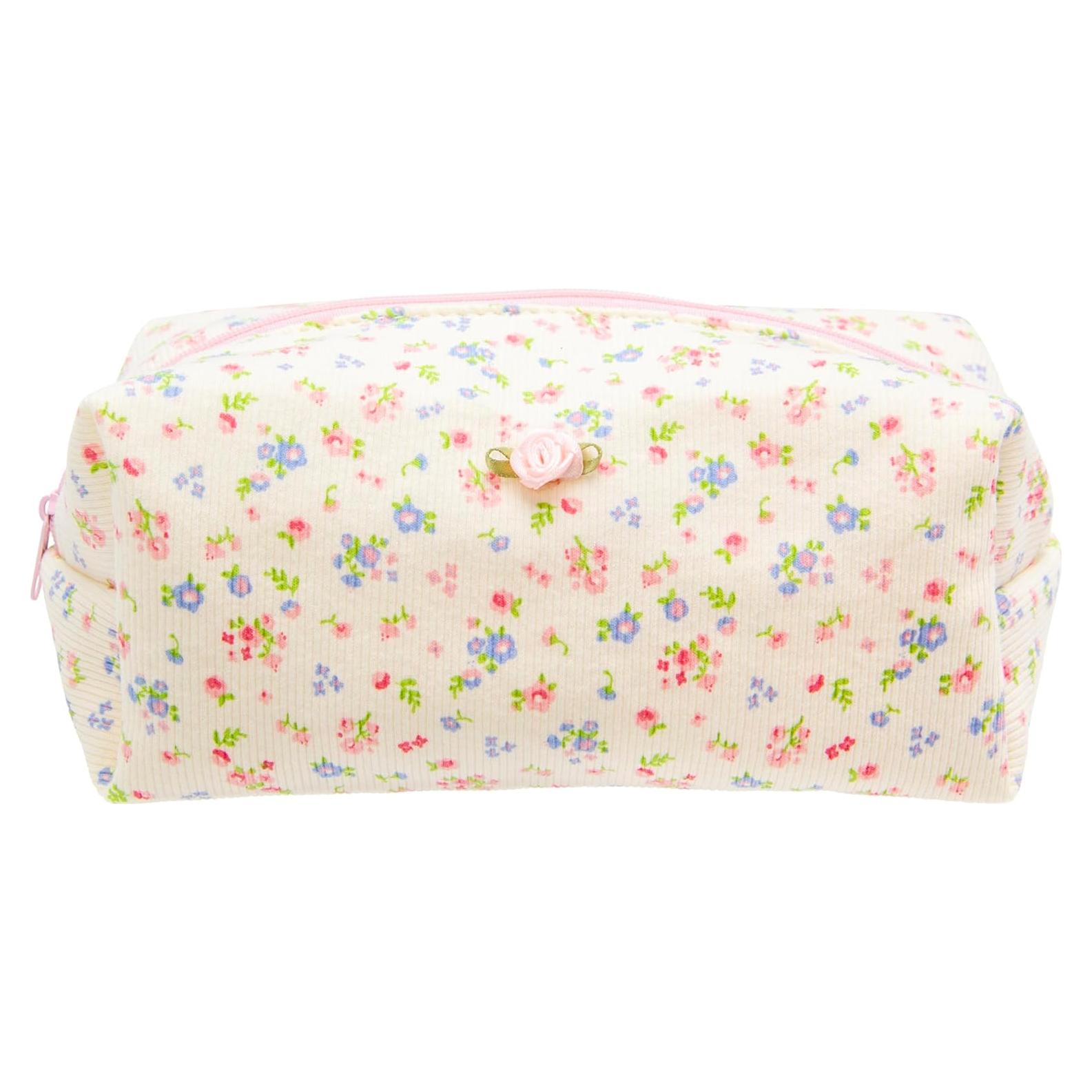 Bolsa de Maquillaje PAZIMIIK Grande Floral Beige 20.3x11.4x7.6cm