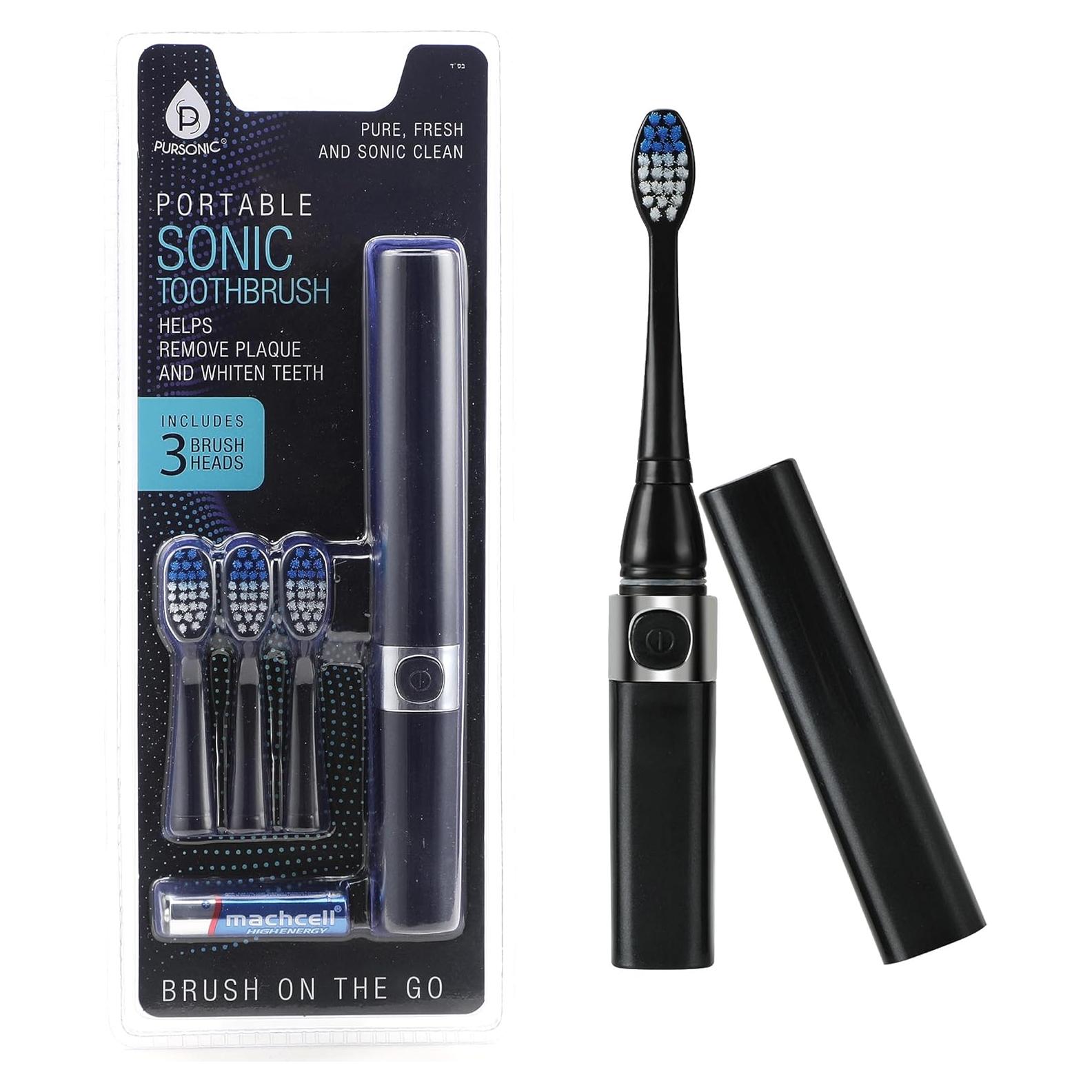 Cepillo de dientes sónico Pursonic S53BK portátil con 3 cabezales