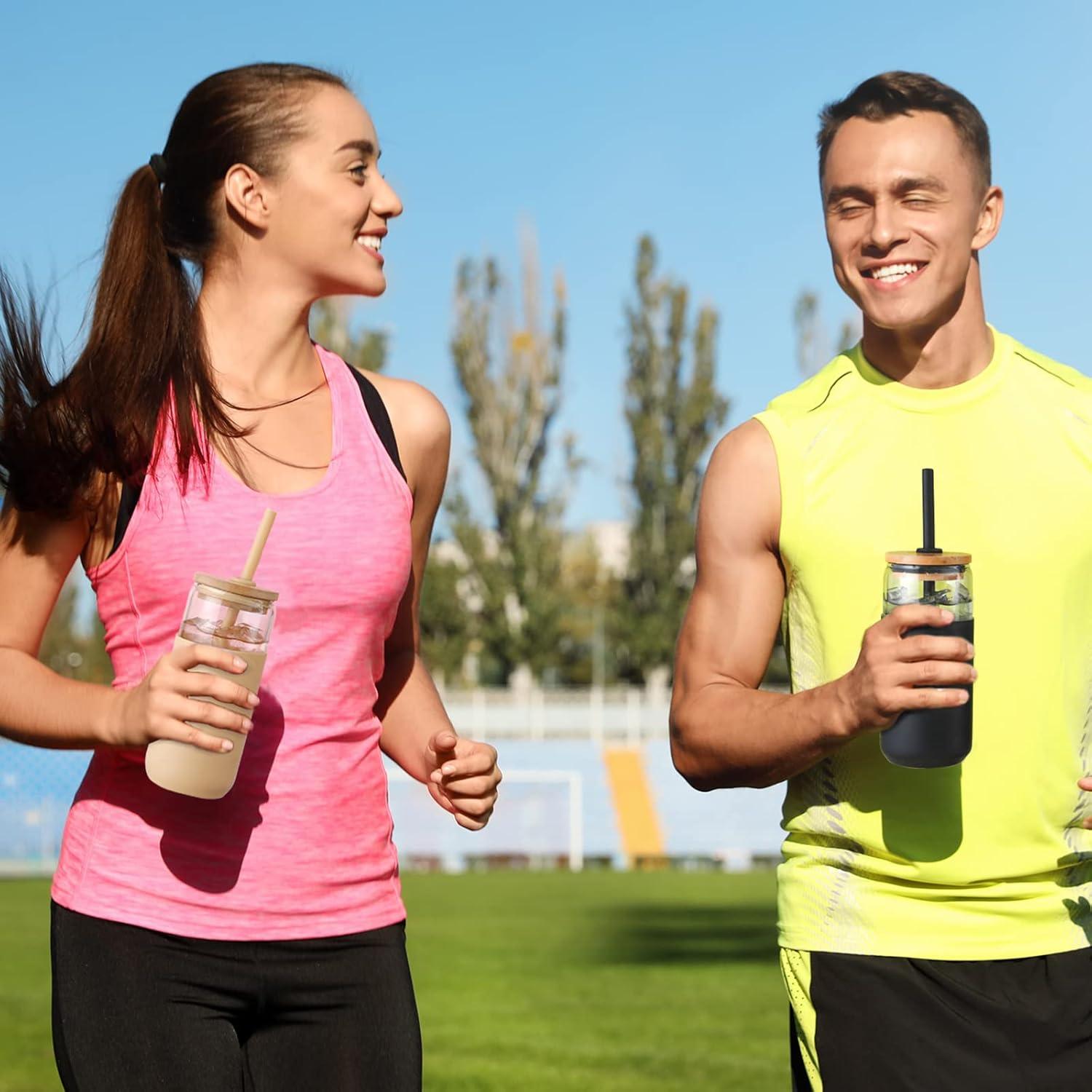 Taza de Vidrio 590ml VITEVER con Manga Silicona Ámbar