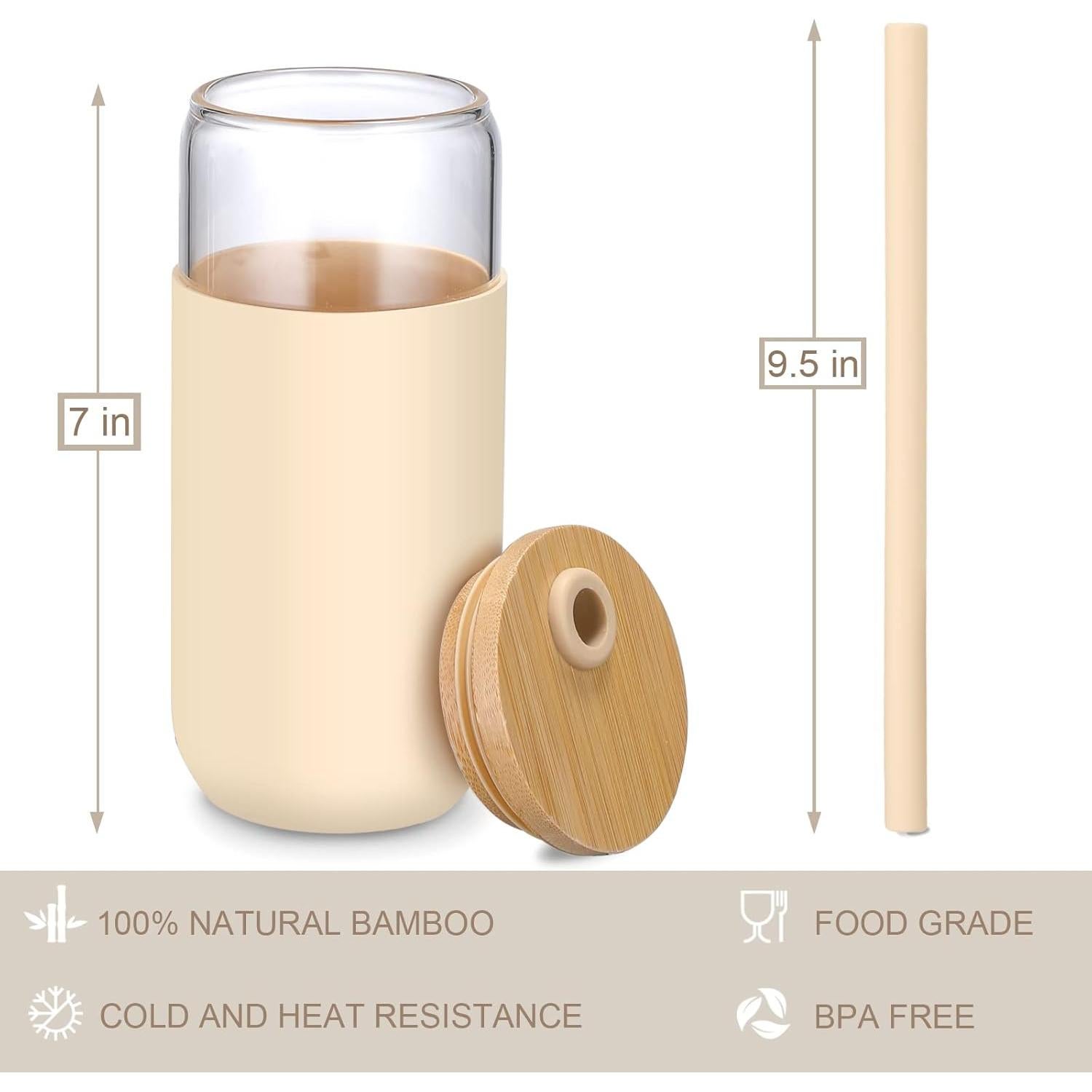 Taza de Vidrio 590ml VITEVER con Manga Silicona Ámbar