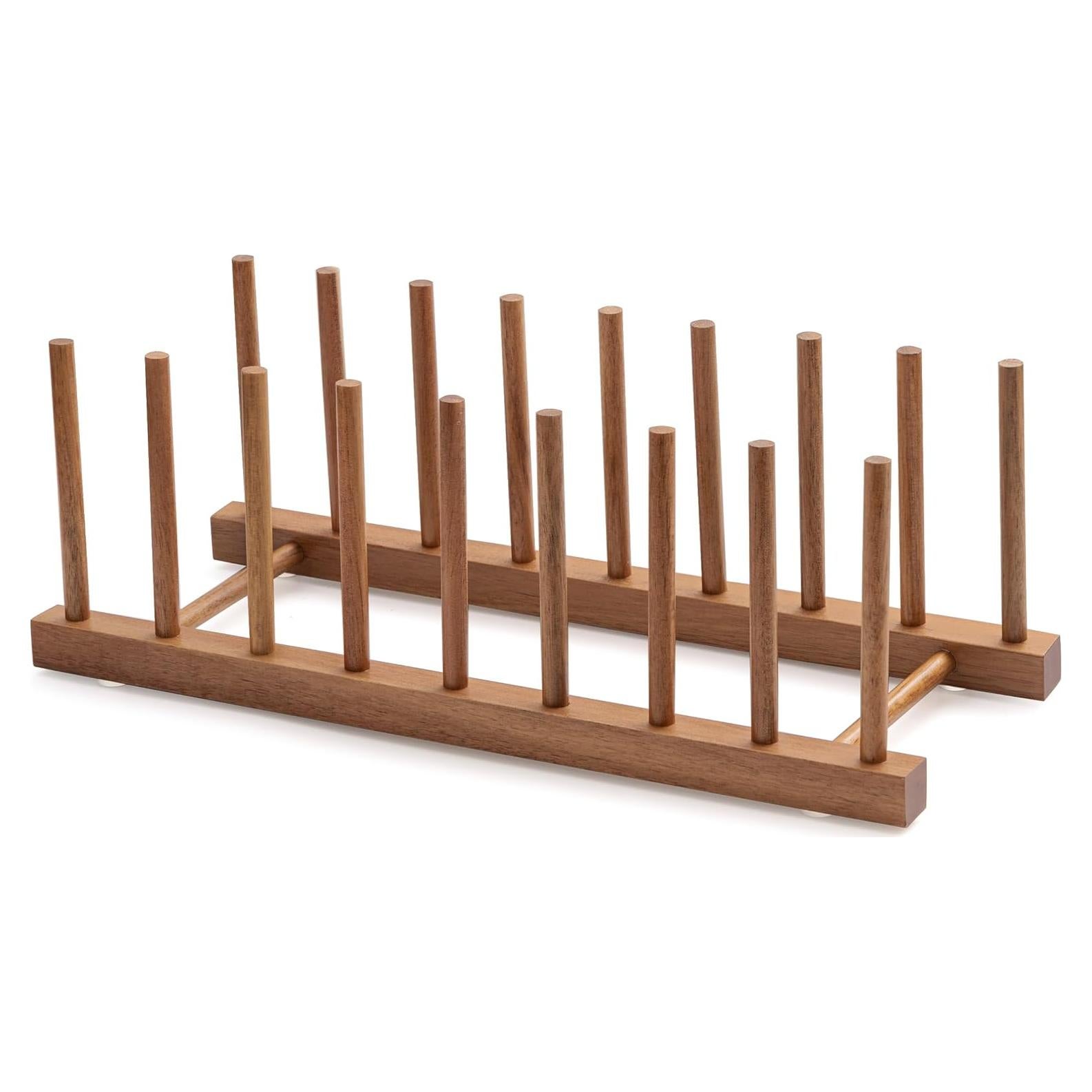 Soporte de Madera de Acacia HBlife para Platos y Tapas - 8 Ranuras