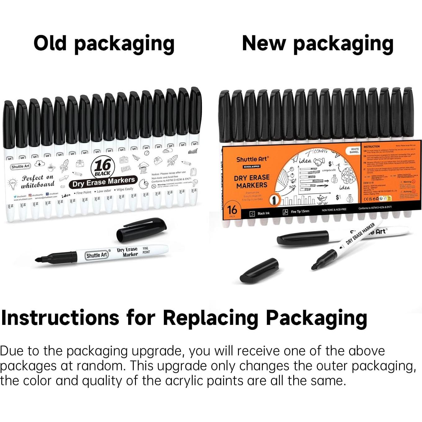 Marcadores Borrables Shuttle Art, Paquete de 16 Negros Punta Fina