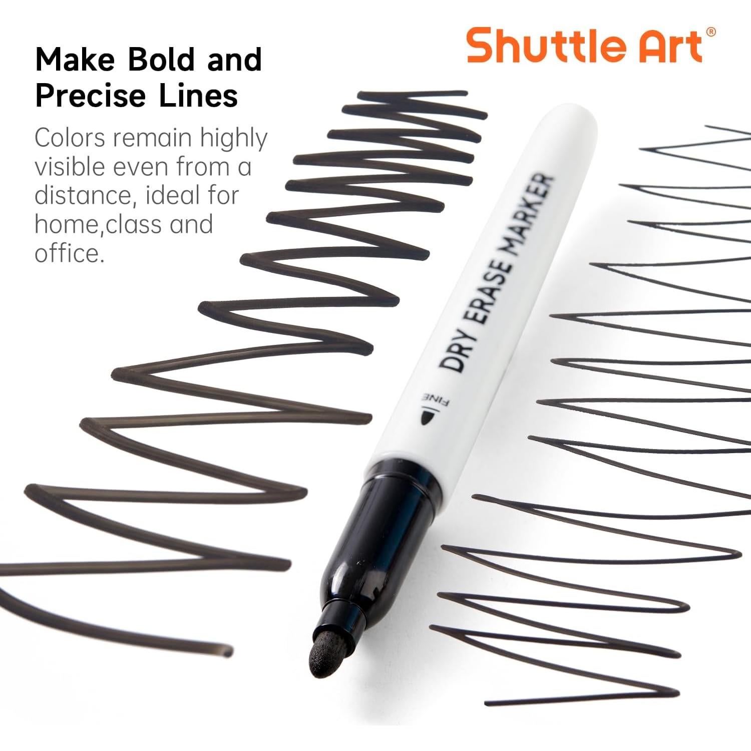 Marcadores Borrables Shuttle Art, Paquete de 16 Negros Punta Fina