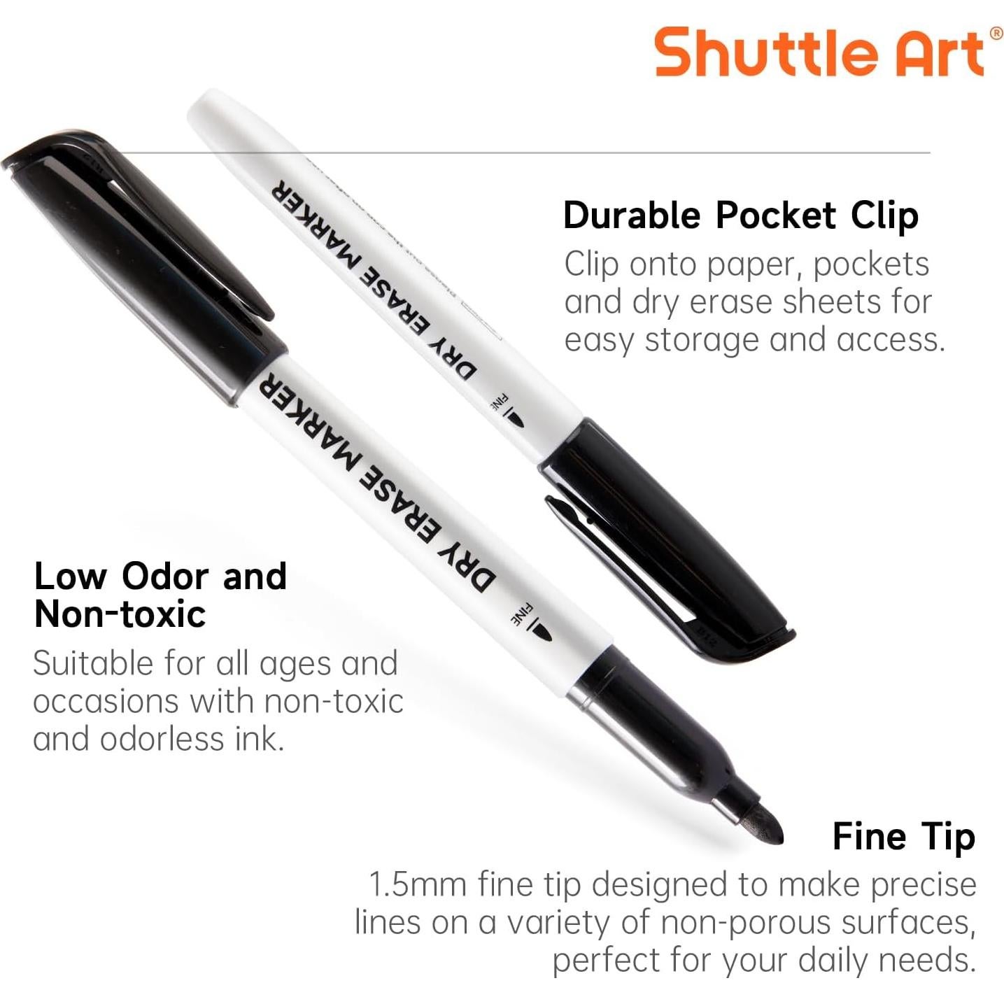 Marcadores Borrables Shuttle Art, Paquete de 16 Negros Punta Fina