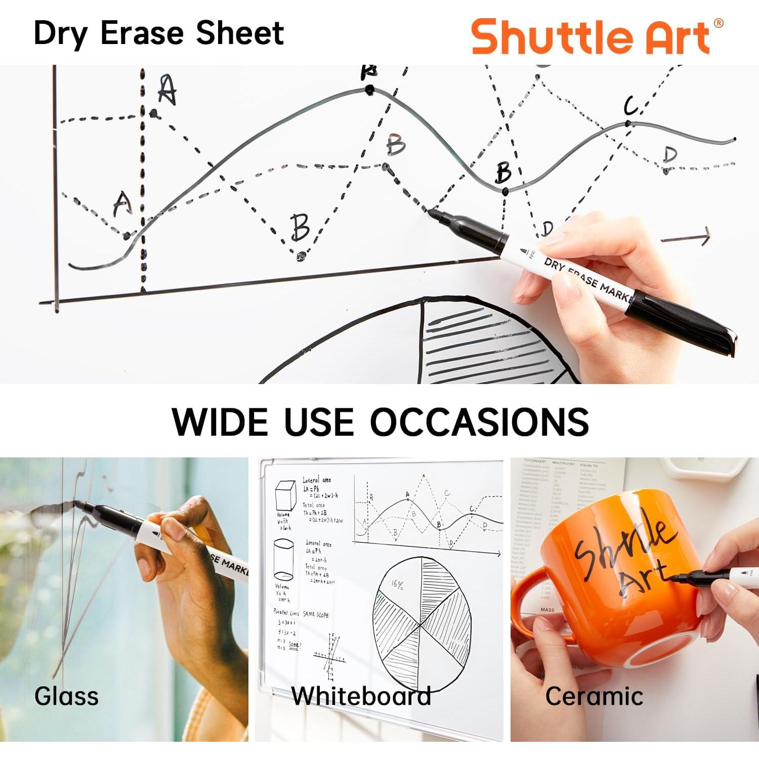 Marcadores Borrables Shuttle Art, Paquete de 16 Negros Punta Fina