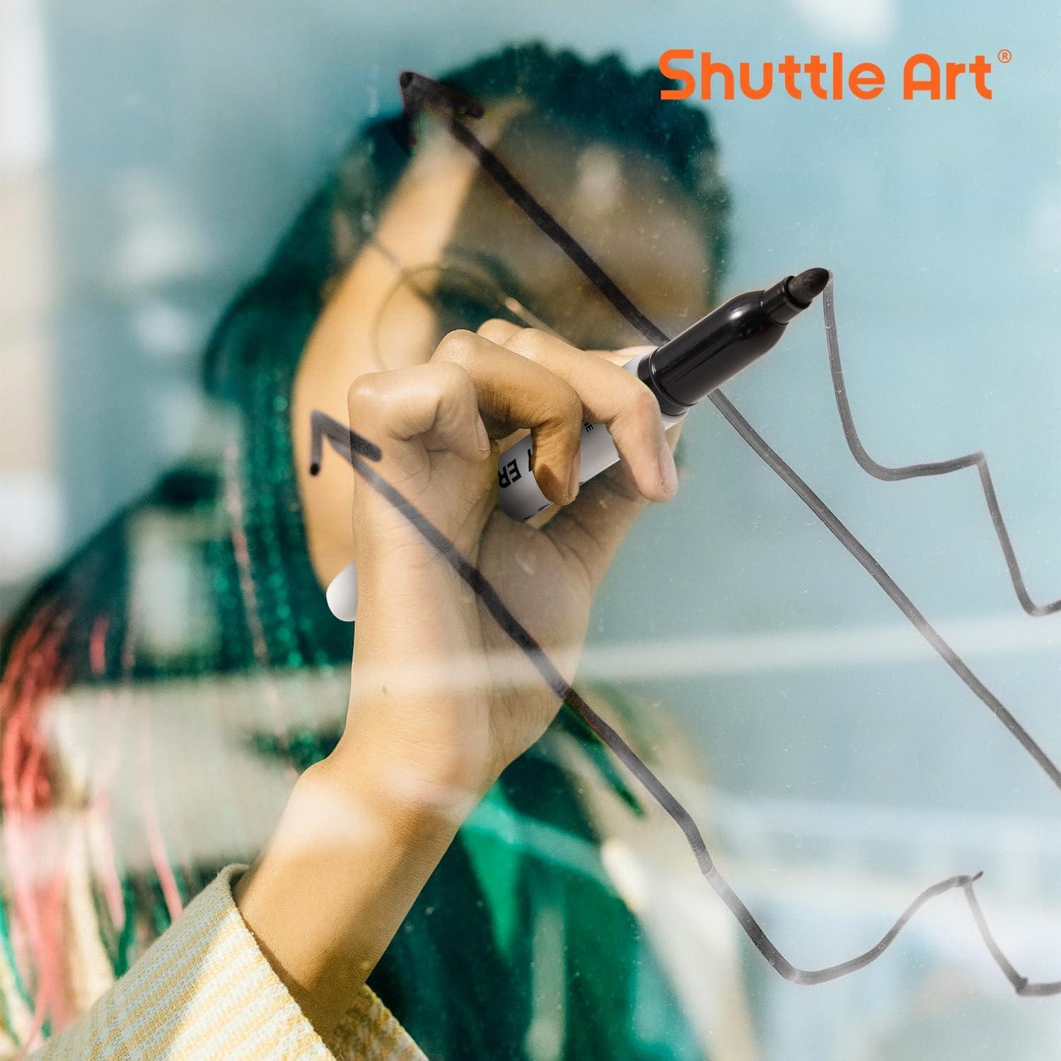 Marcadores Borrables Shuttle Art, Paquete de 16 Negros Punta Fina