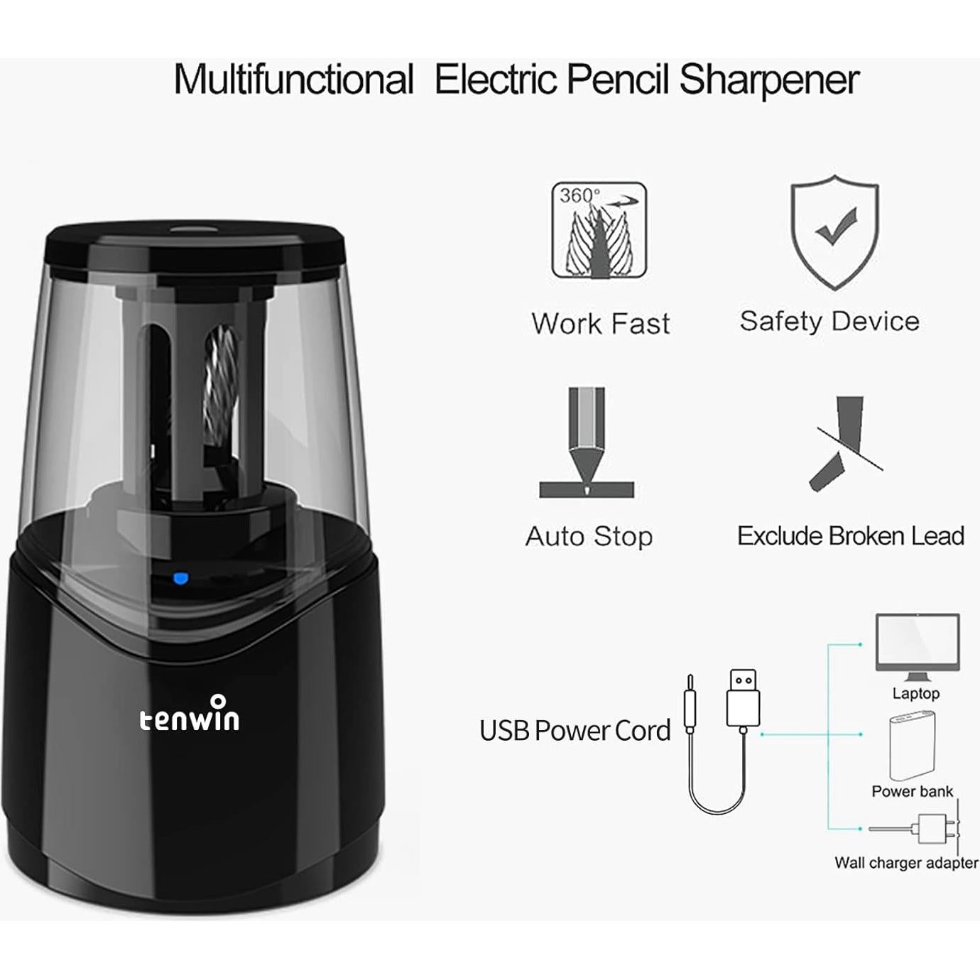 Sacapuntas Eléctrico Recargable Tihoo con Cuchilla Duradera