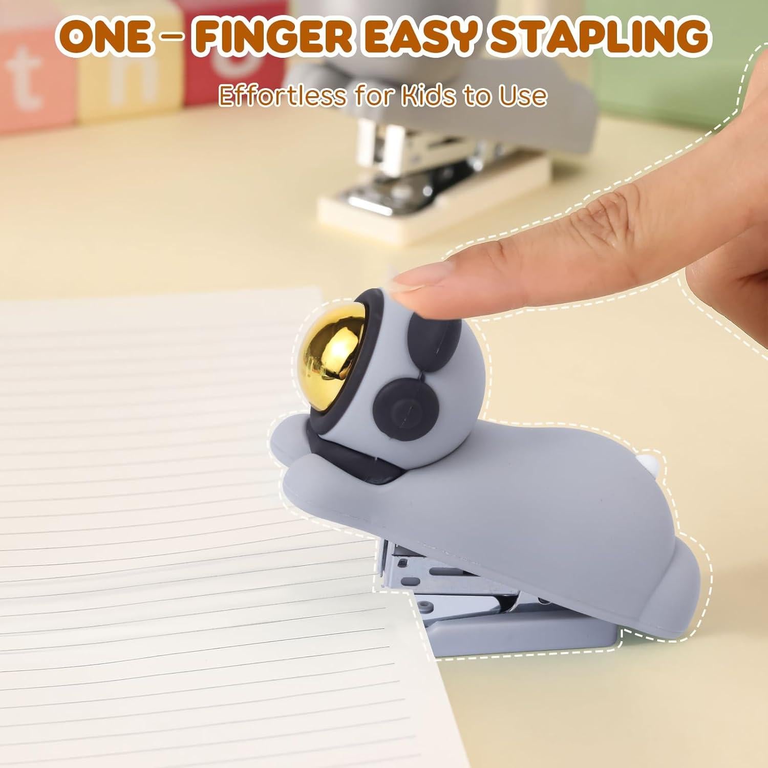 Grapadora de Silicona Honagu Gris, 20 Hojas, Diseño Caricatura