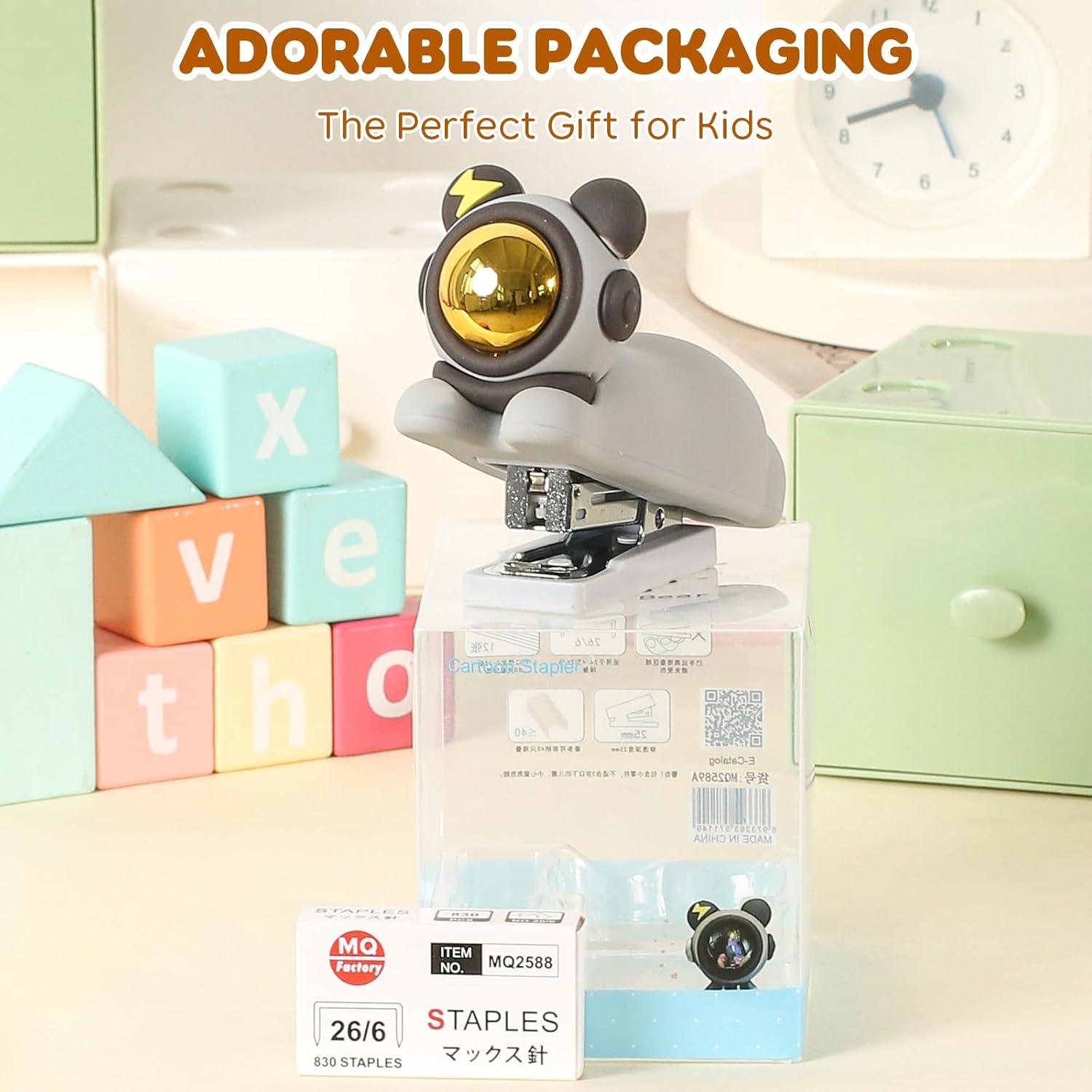 Grapadora de Silicona Honagu Gris, 20 Hojas, Diseño Caricatura