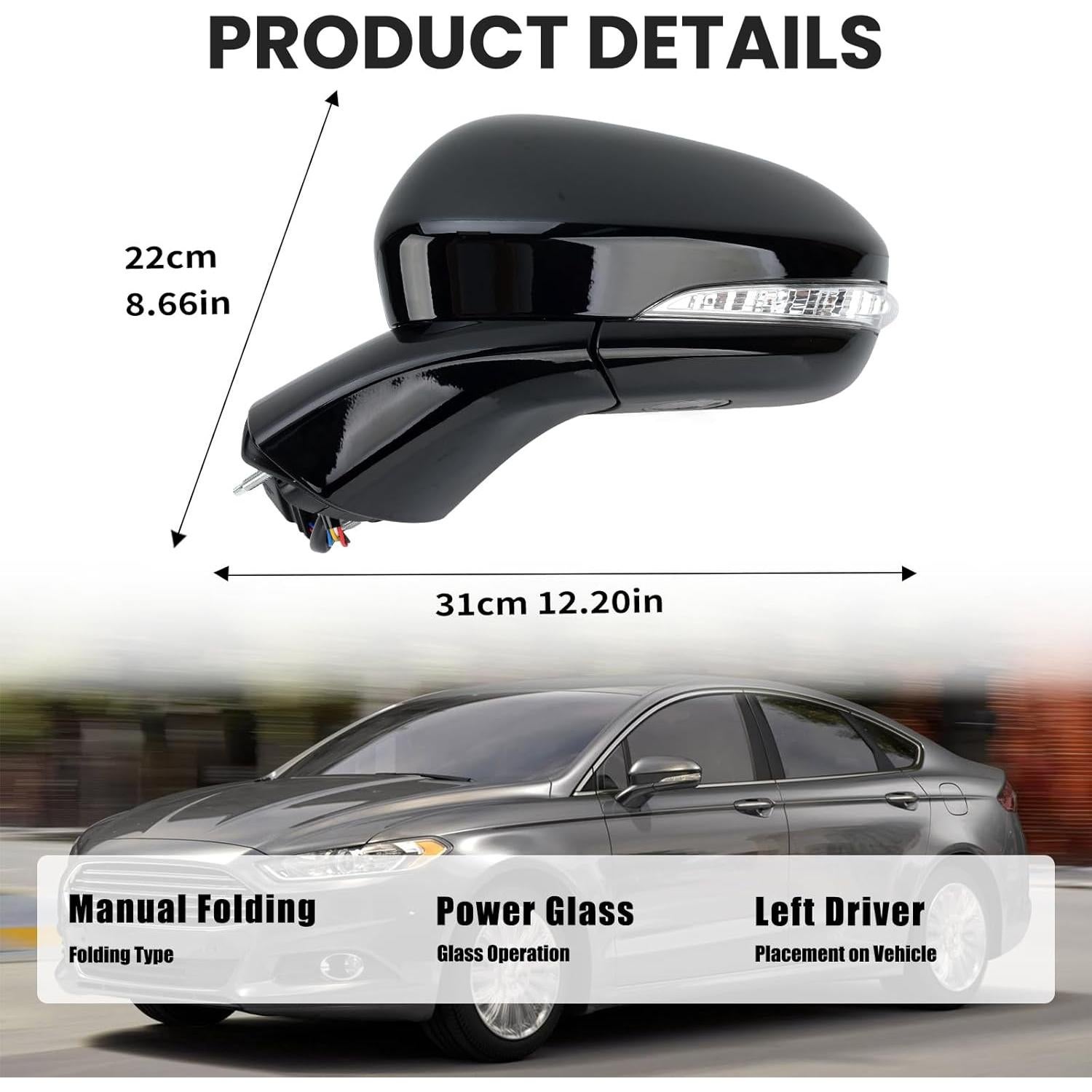 Espejo Lateral Izquierdo VANLOGY Ford Fusion 2016-2022 Calentado