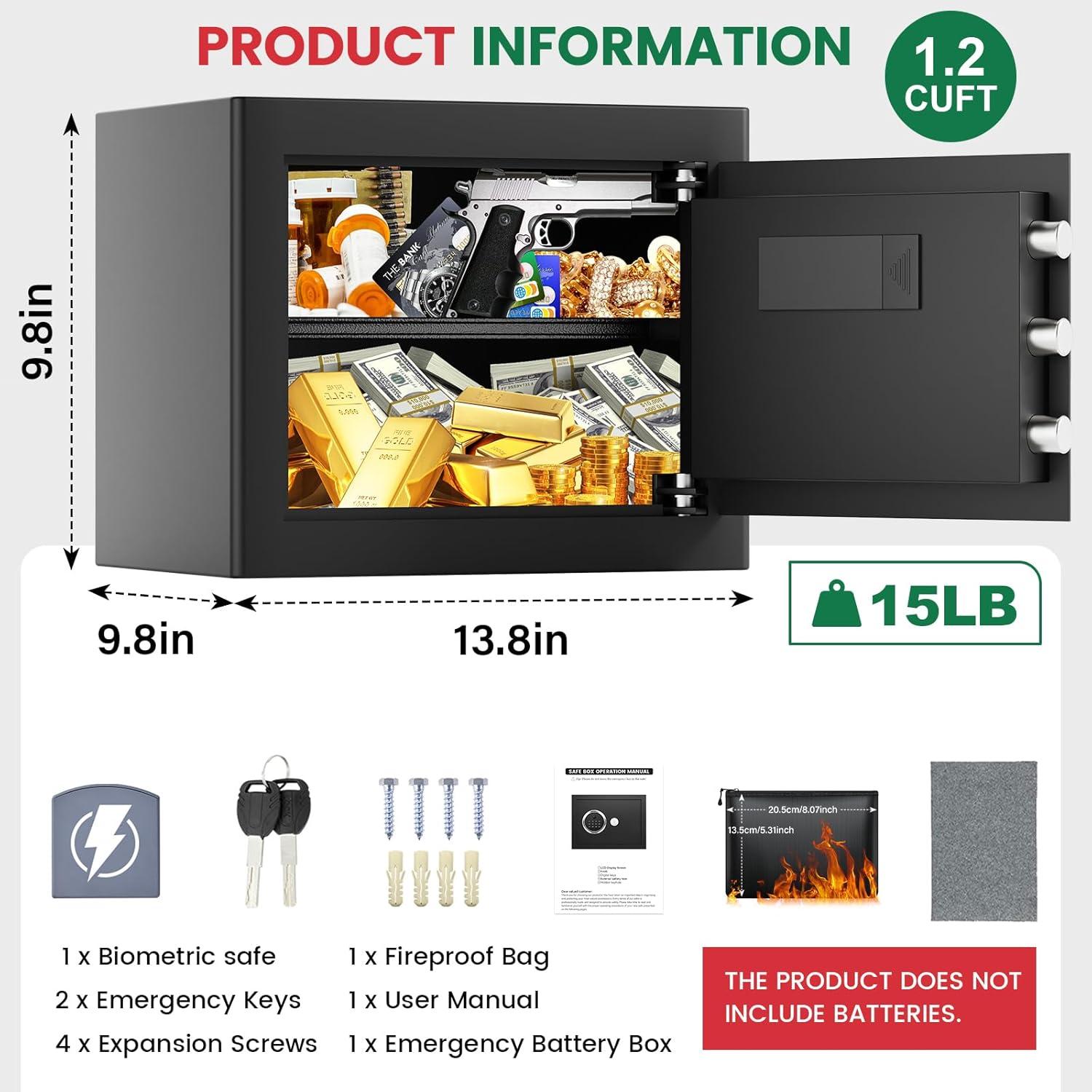 Caja Fuerte Biométrica Thmosz 1.2 Pies Cúbicos a Prueba de Fuego