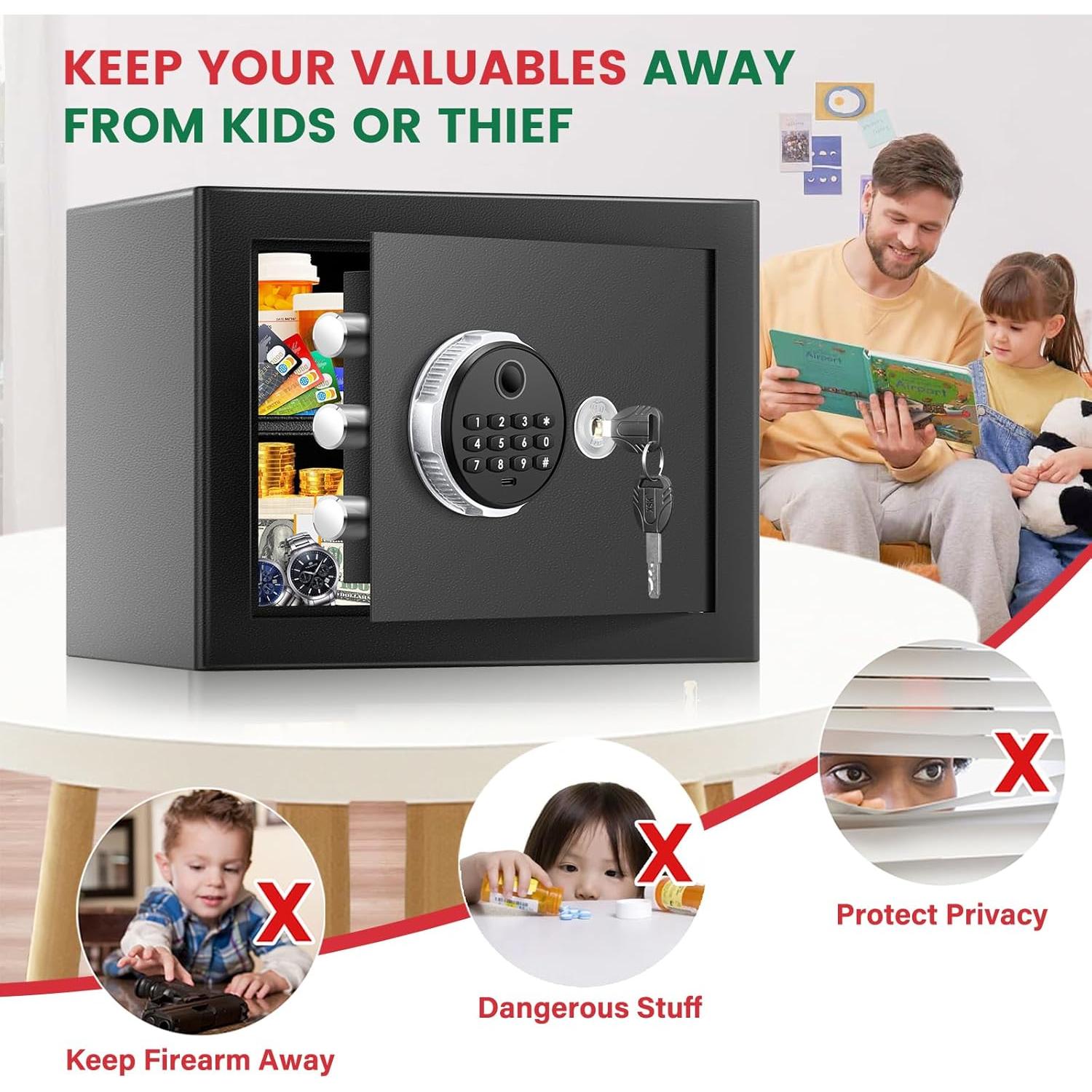 Caja Fuerte Biométrica Thmosz 1.2 Pies Cúbicos a Prueba de Fuego