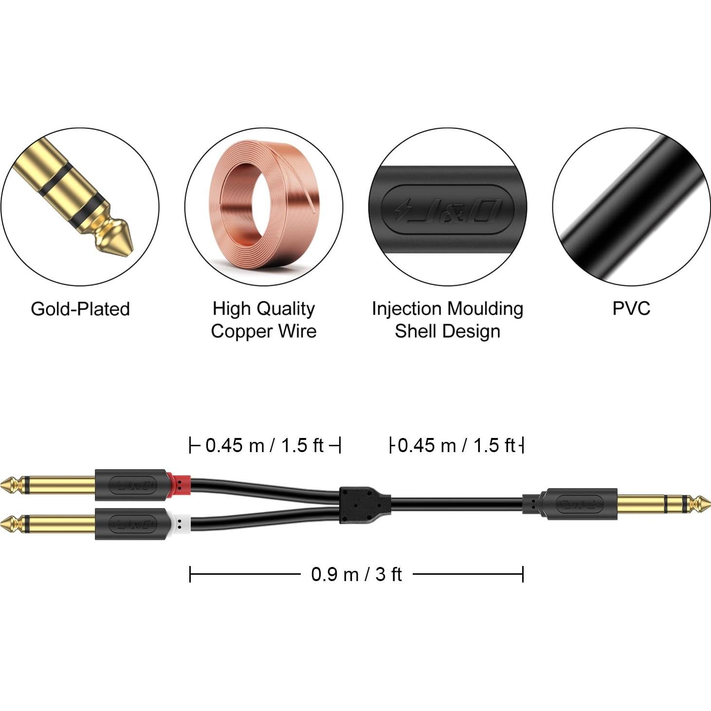 Cable Divisor Y TRS J&D 6.35mm a Doble TS 0.91m