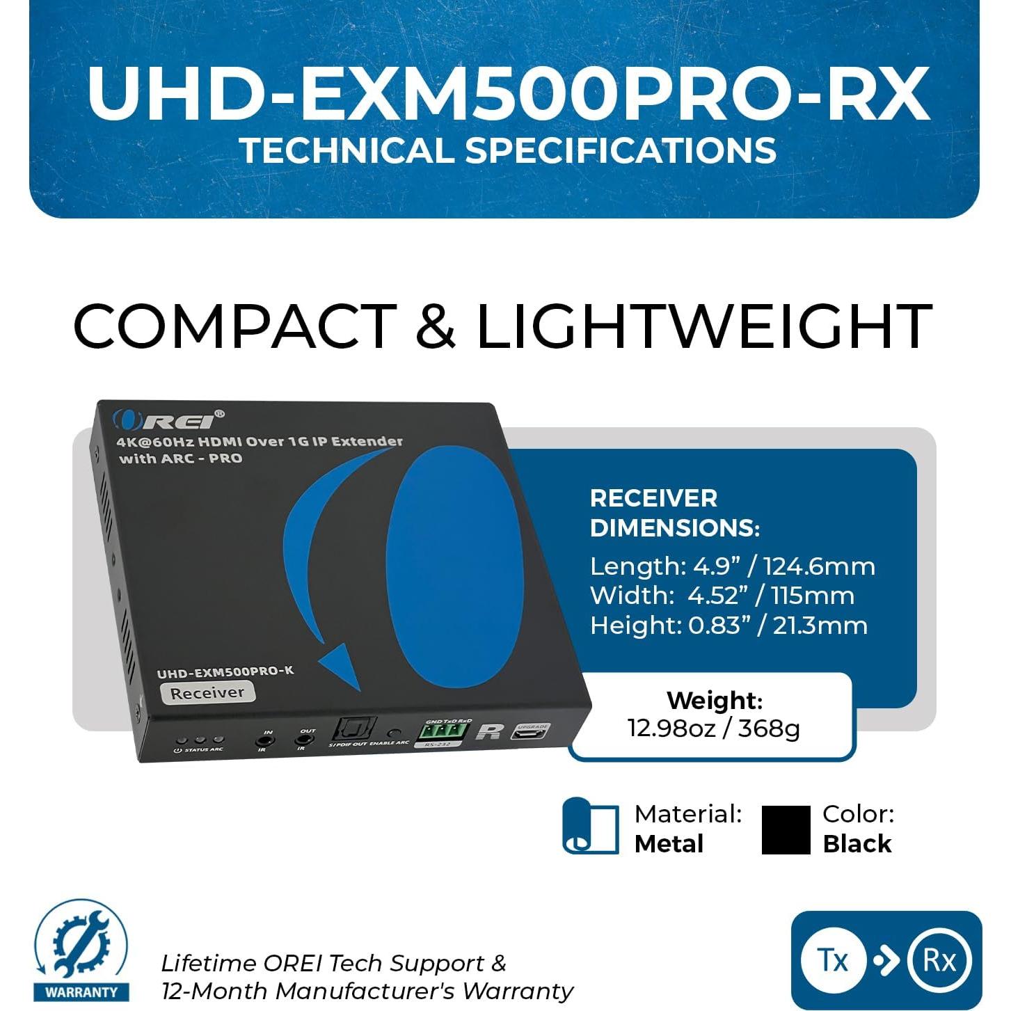 Receptor HDMI OREI UHD-EXM500PRO-RX 4K 60Hz Cat6