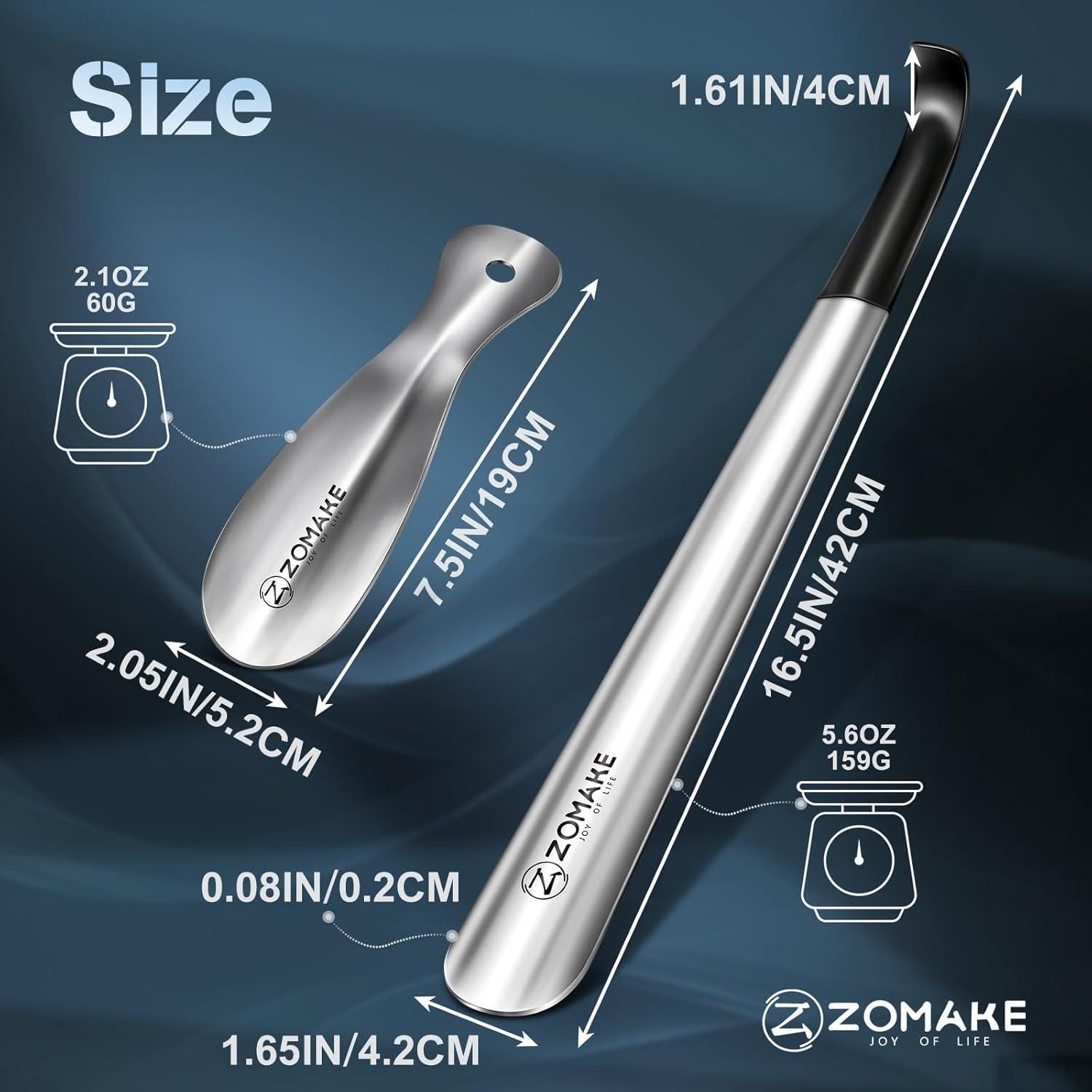 Cuerno de Zapato de Mango Largo ZOMAKE 3 Piezas Acero Inoxidable