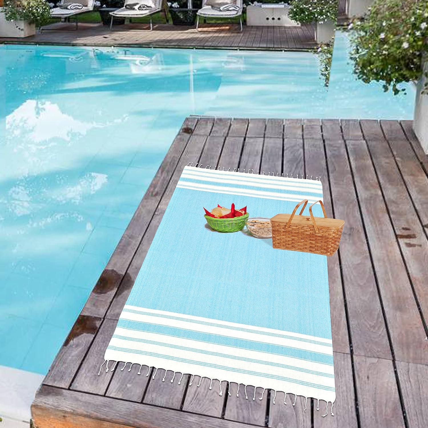 Toalla de Playa Peshtemal Turca GLAMBURG Set de 2 91x180 cm Aqua