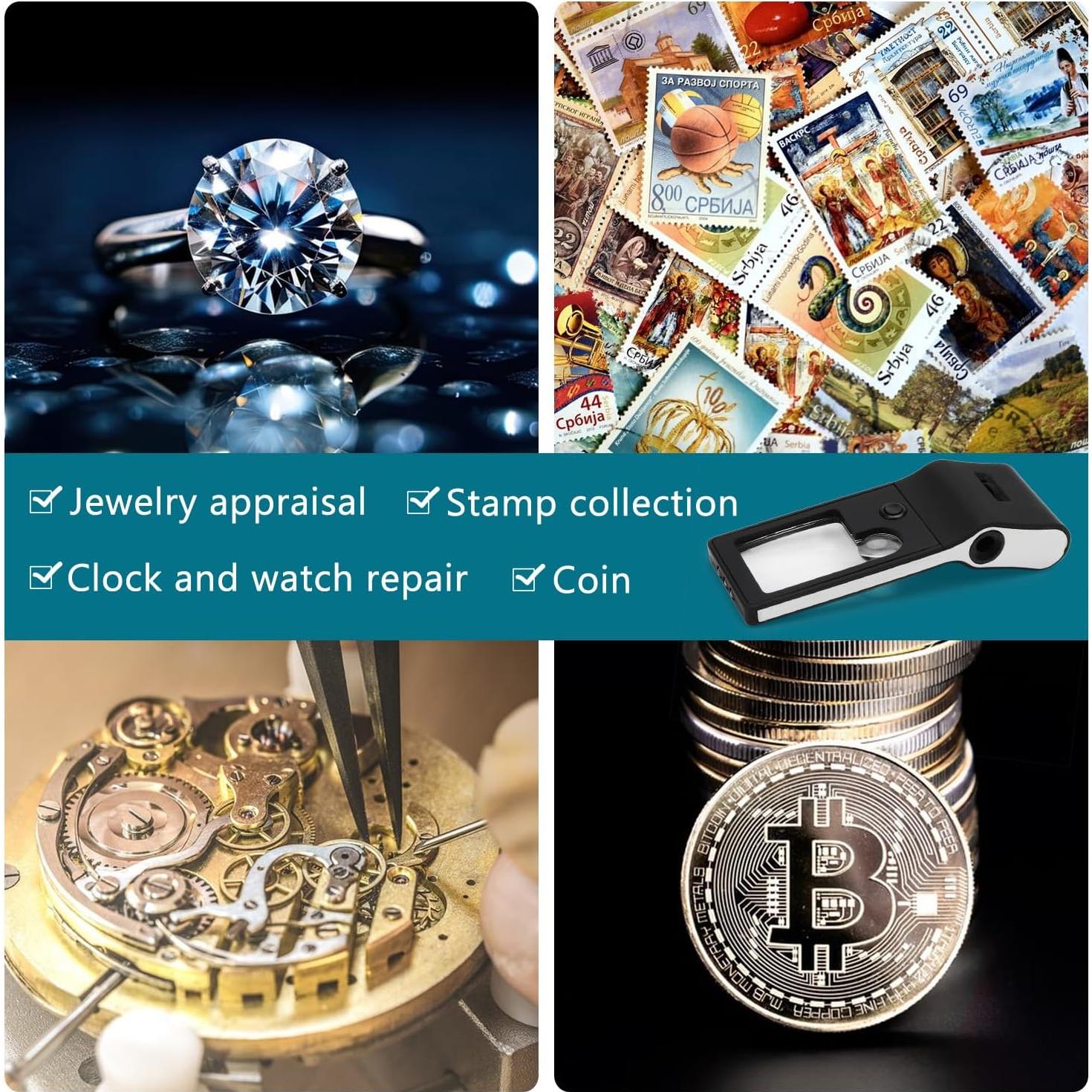 Lupa de Joyero Rongon con Luz LED y UV, Aumento 3X 10X 55X