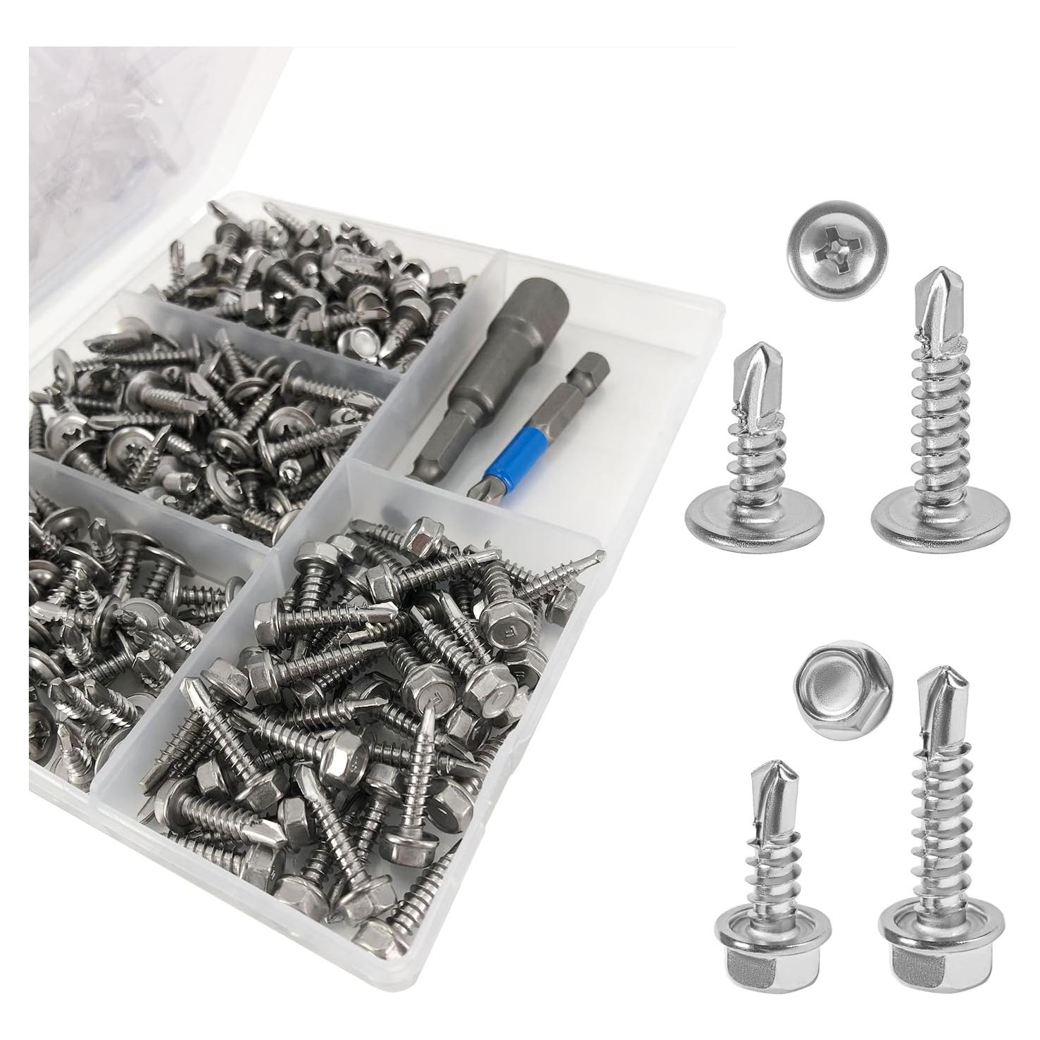 Set de 200 Tornillos Autoperforantes QSJ Acero Inoxidable 410