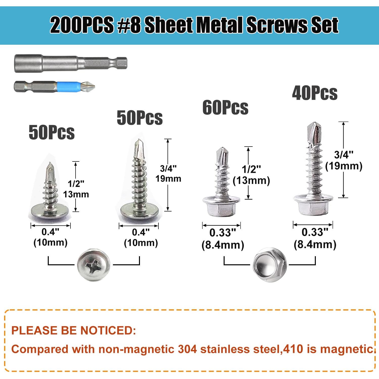 Set de 200 Tornillos Autoperforantes QSJ Acero Inoxidable 410