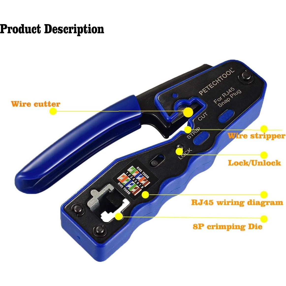 Herramienta de Crimpado RJ45 Passthrough PETECHTOOL CAT6