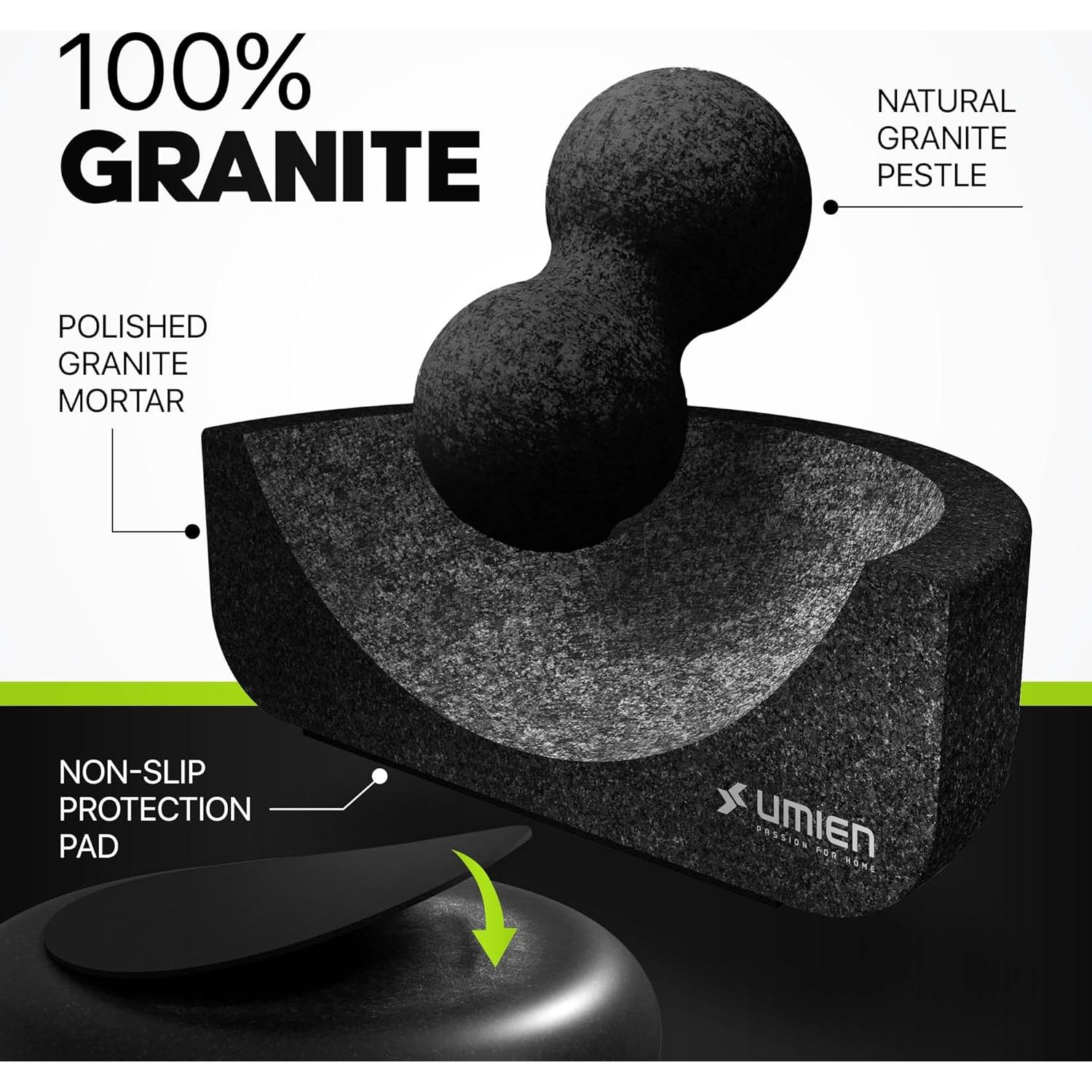 Juego de Mortero y Mano de Granito Umien 20.32 cm - 3.5 Tazas