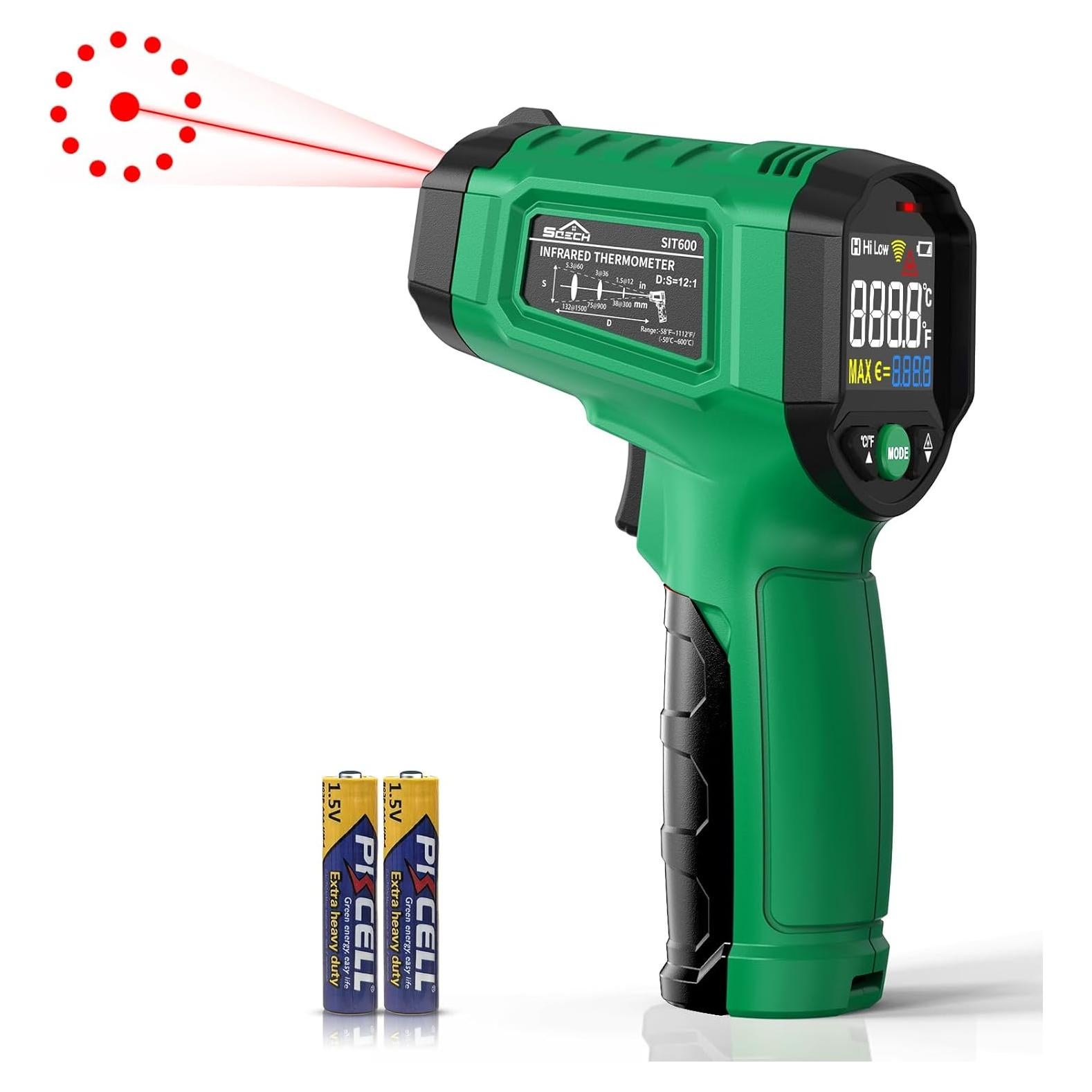 Pistola Termómetro Infrarrojo SQECH SIT600 -50°C a 600°C Verde