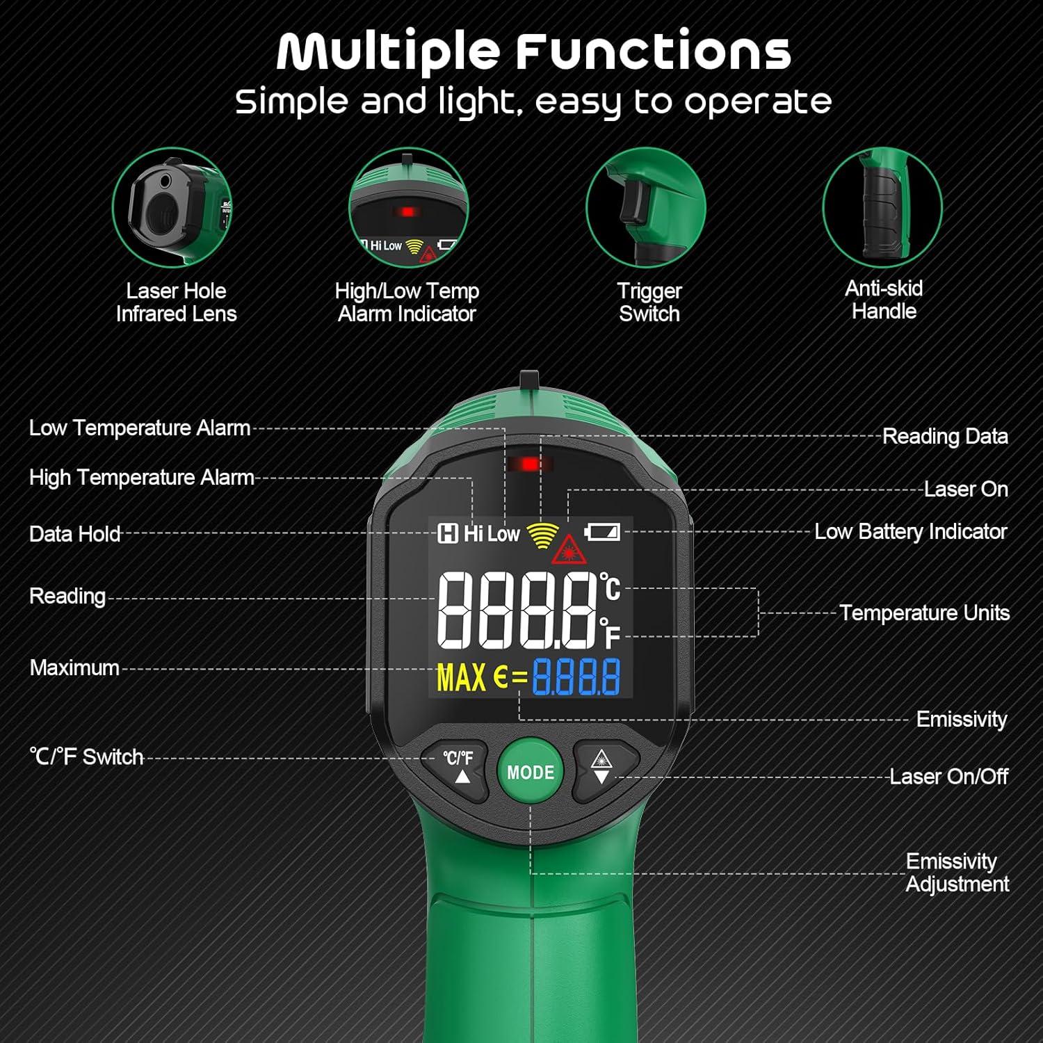 Pistola Termómetro Infrarrojo SQECH SIT600 -50°C a 600°C Verde