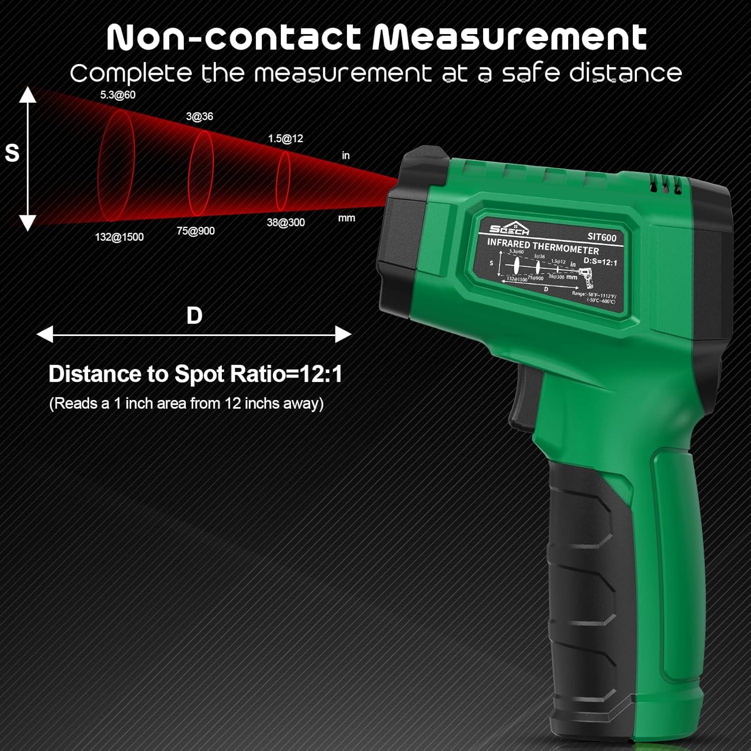 Pistola Termómetro Infrarrojo SQECH SIT600 -50°C a 600°C Verde