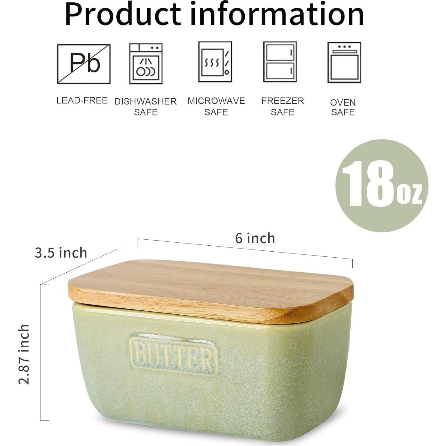 Plato de Mantequilla Cerámica HVH con Tapa de Madera Verde