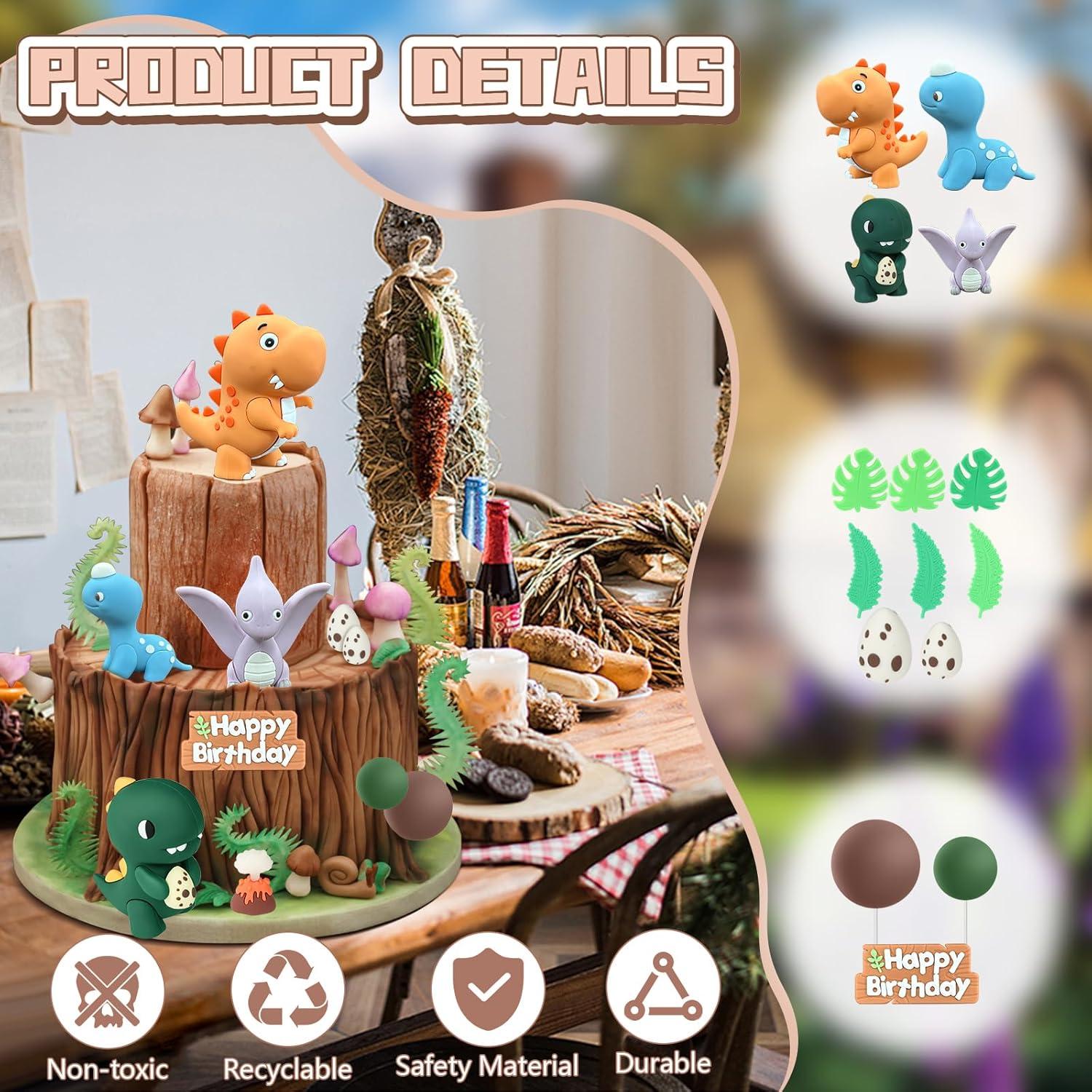 Adorno de Pastel de Dinosaurio LACGO - 16 Piezas Fiesta Cumpleaños