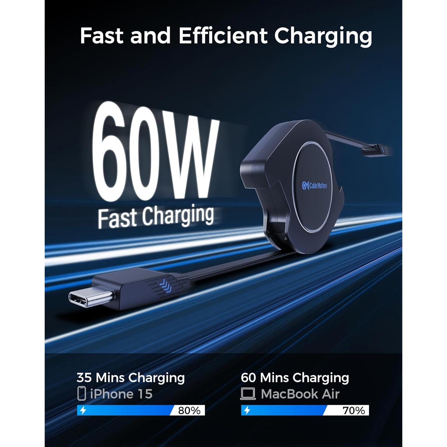 Cable USB C Retráctil 2.8ft Cable Matters 60W 480Mbps