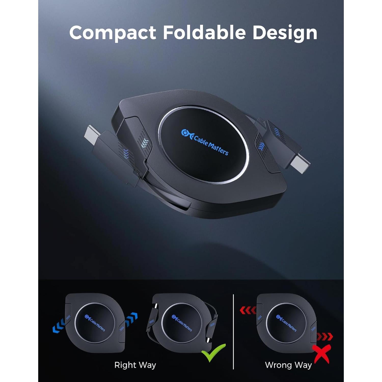 Cable USB C Retráctil 2.8ft Cable Matters 60W 480Mbps