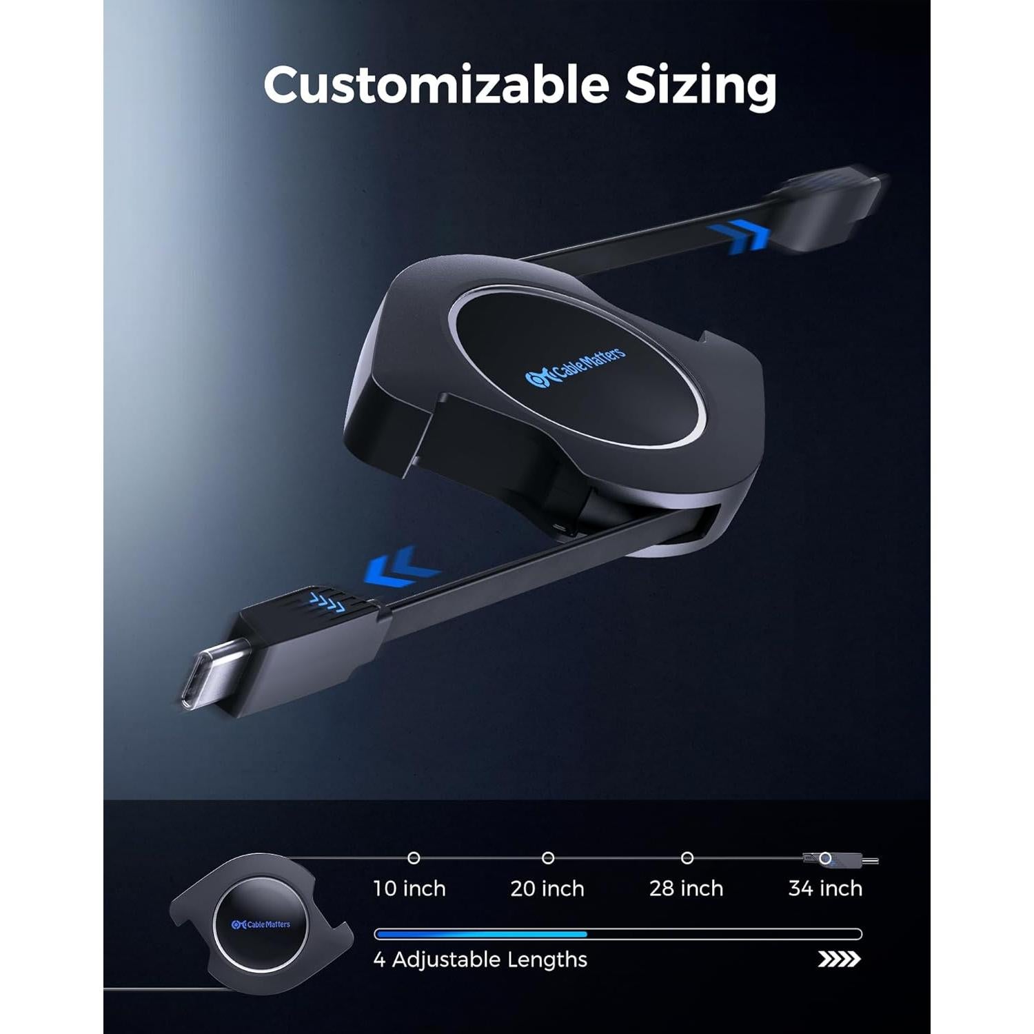 Cable USB C Retráctil 2.8ft Cable Matters 60W 480Mbps