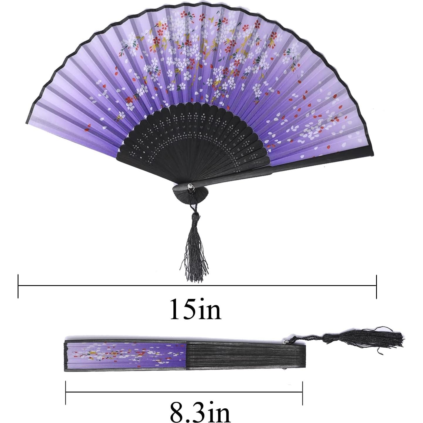 4 Abanicos Plegables de Seda Bestage con Marco de Bambú