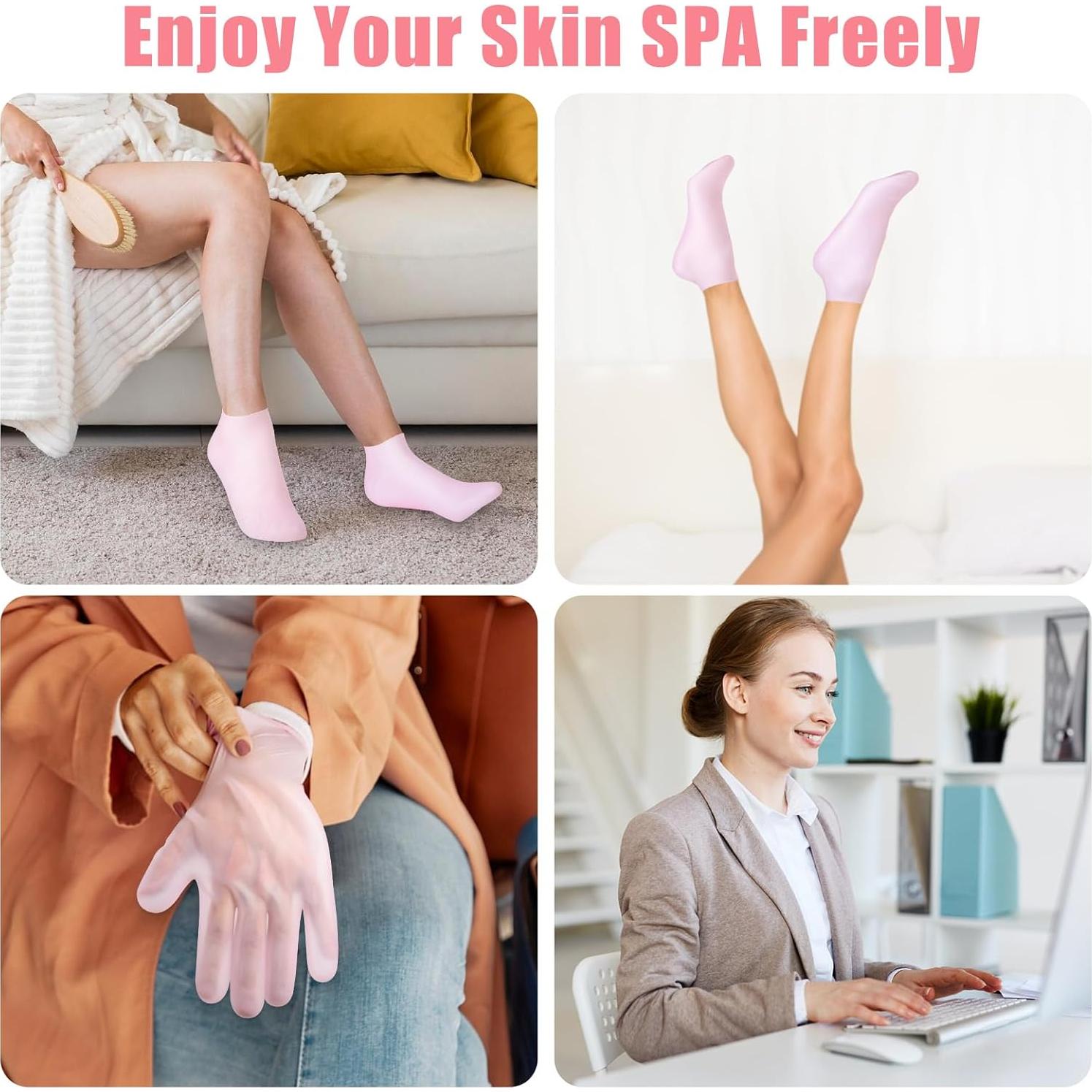 Juego de Calcetines y Guantes Hidratantes Vigdit - Silicona Rosa