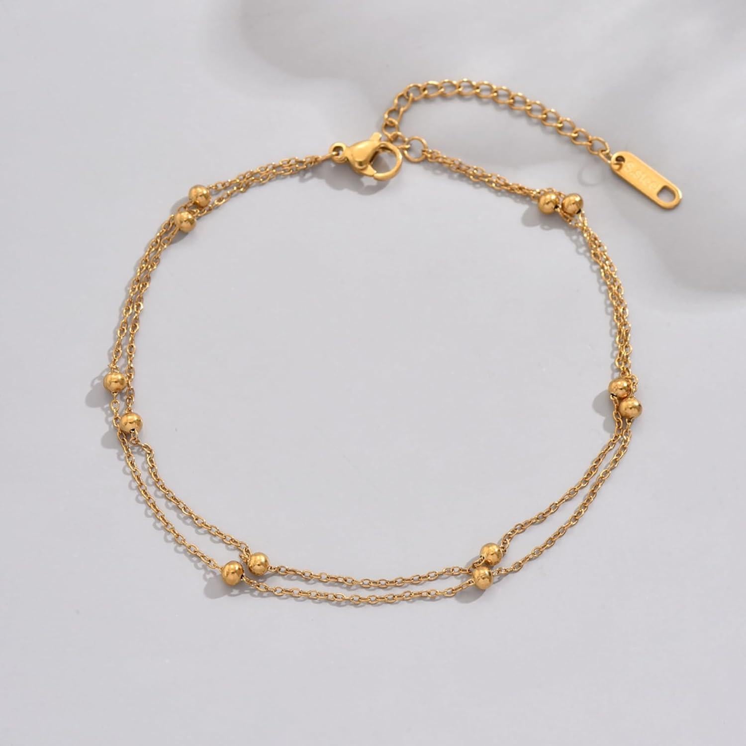 Pulsera de Tobillo Doble Capa JotCa Dorada 21 cm Impermeable