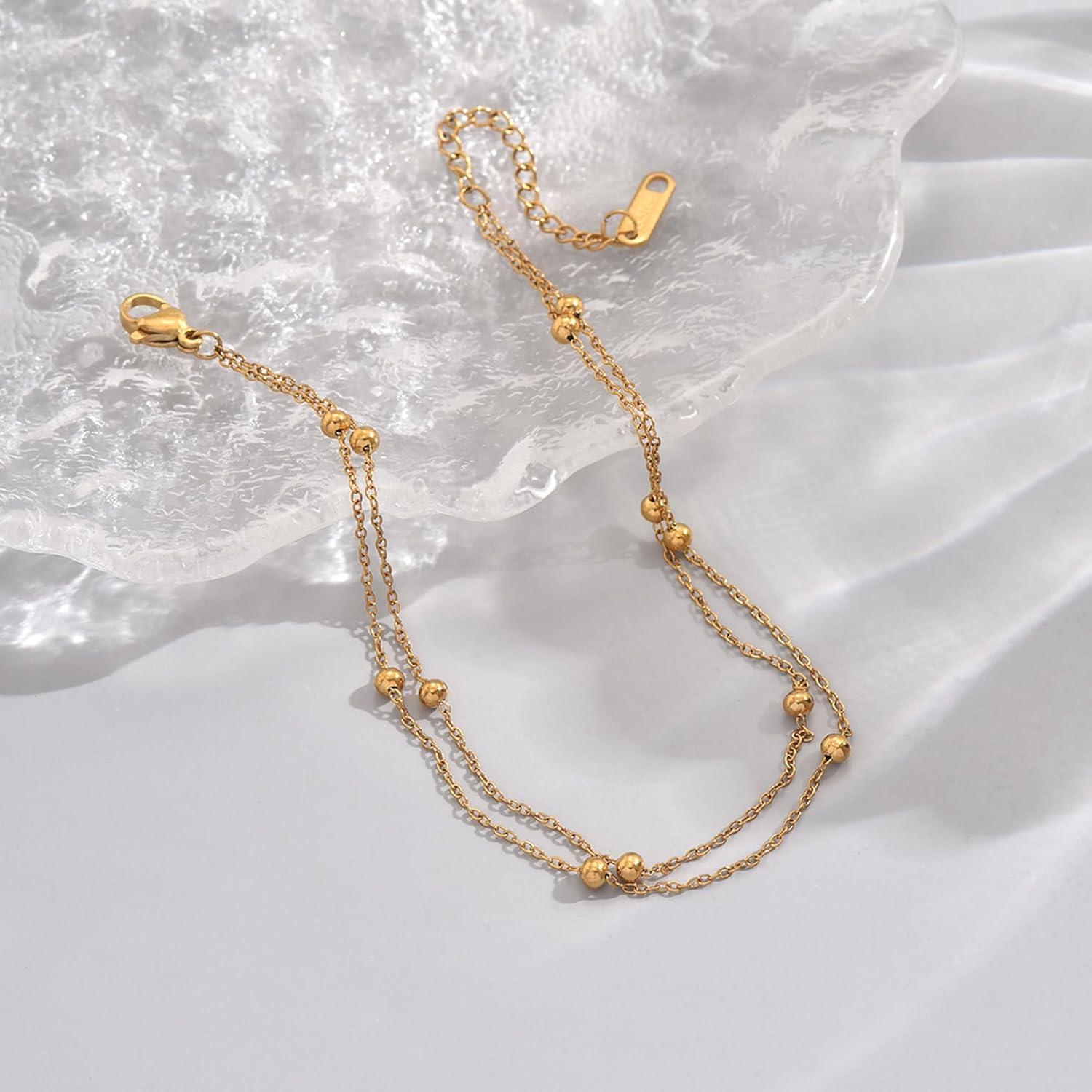 Pulsera de Tobillo Doble Capa JotCa Dorada 21 cm Impermeable