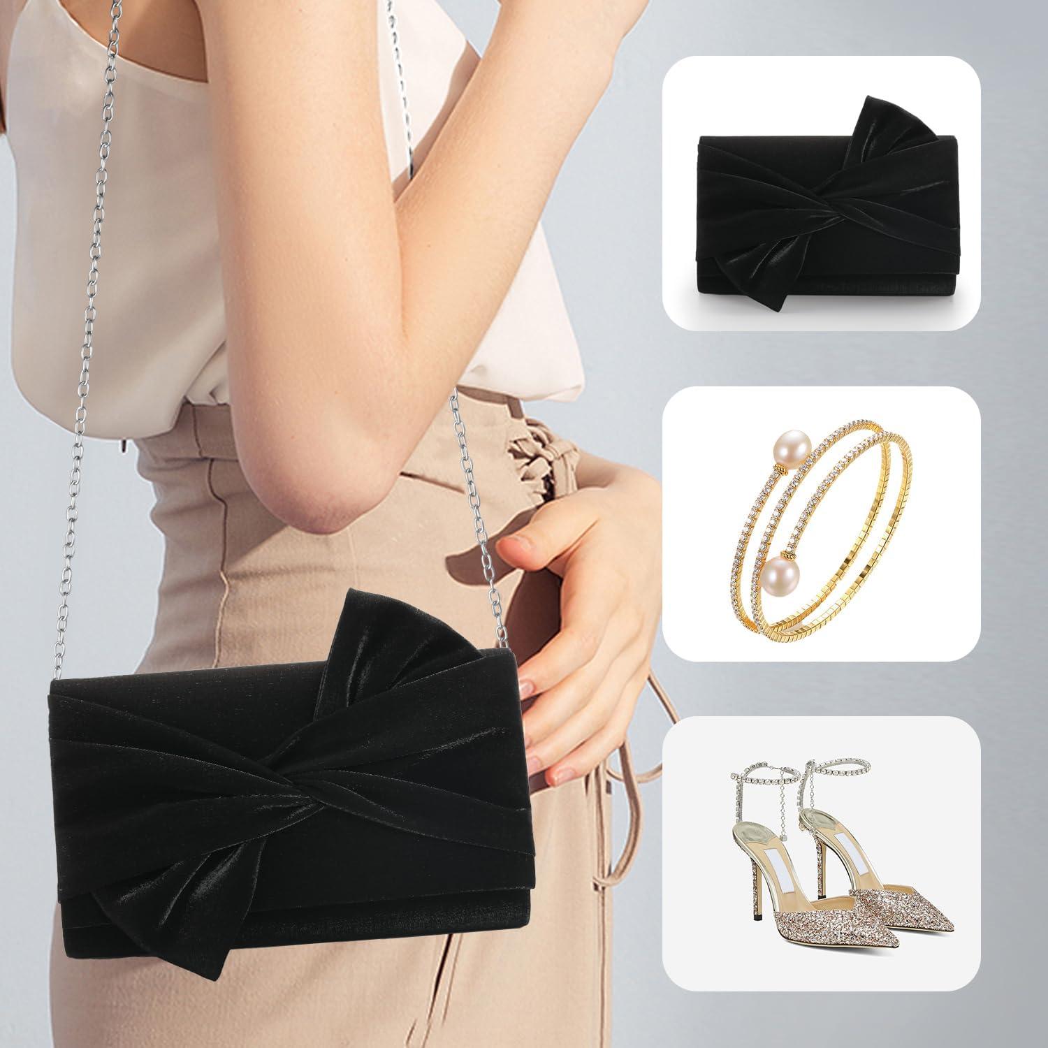 Bolso de Mano Satinado Walllyn's Negro para Fiesta