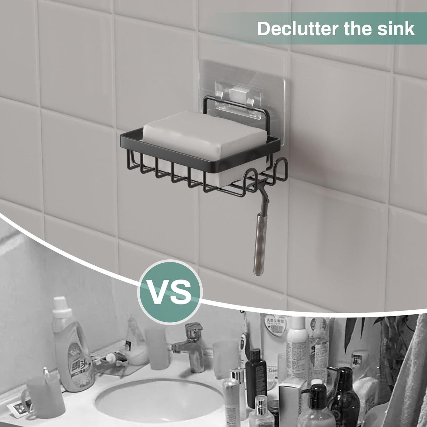 Soporte de Jabón Adhesivo Oasiteege para Pared de Ducha Negro