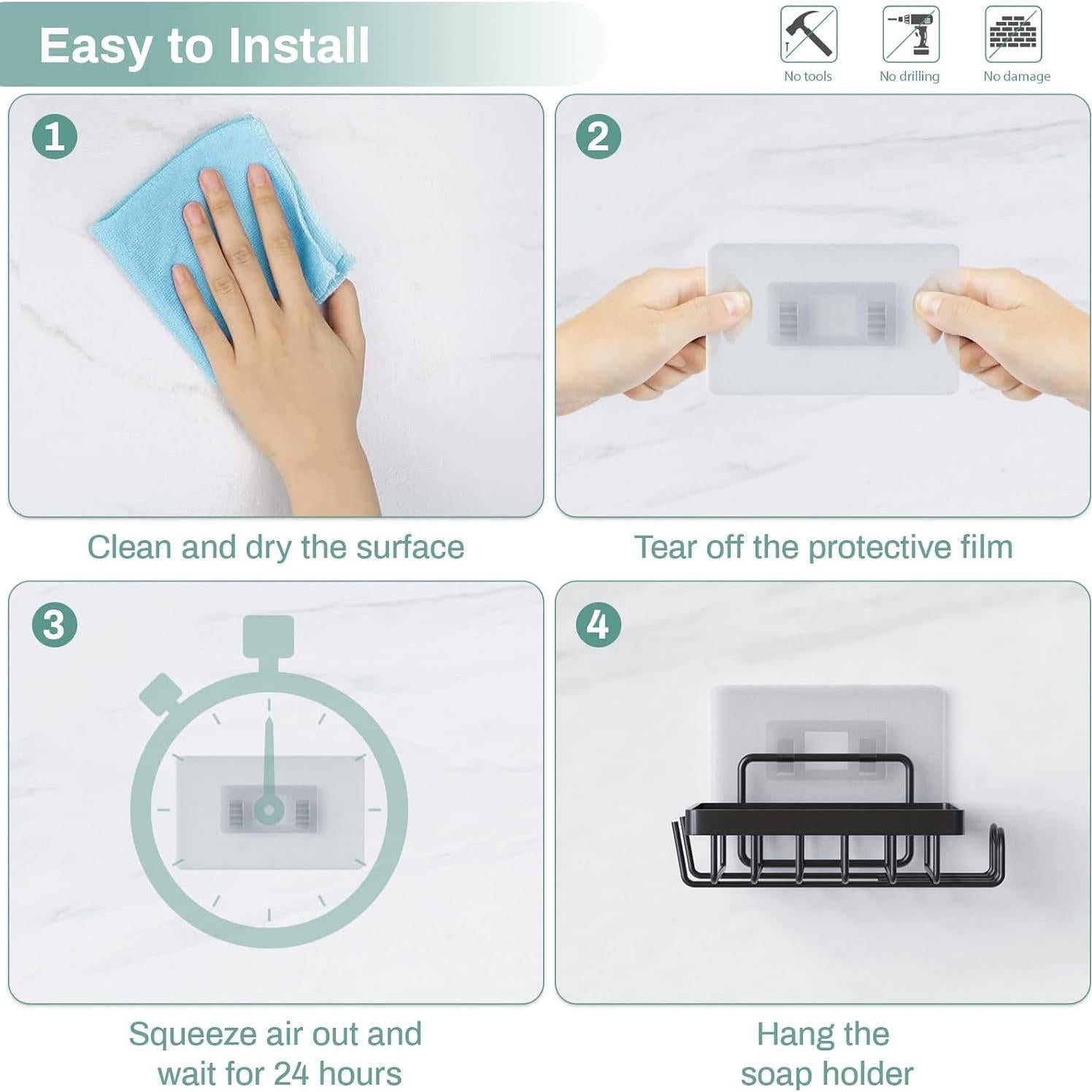 Soporte de Jabón Adhesivo Oasiteege para Pared de Ducha Negro