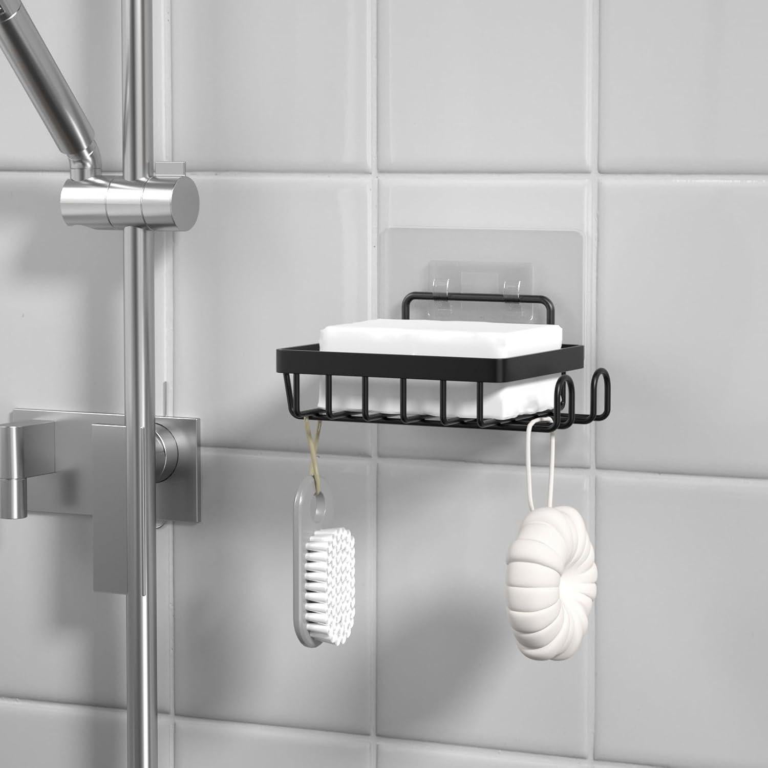 Soporte de Jabón Adhesivo Oasiteege para Pared de Ducha Negro