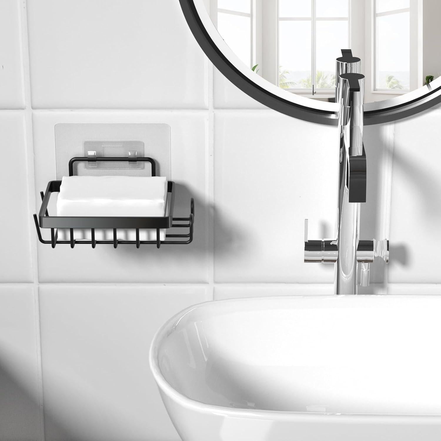 Soporte de Jabón Adhesivo Oasiteege para Pared de Ducha Negro