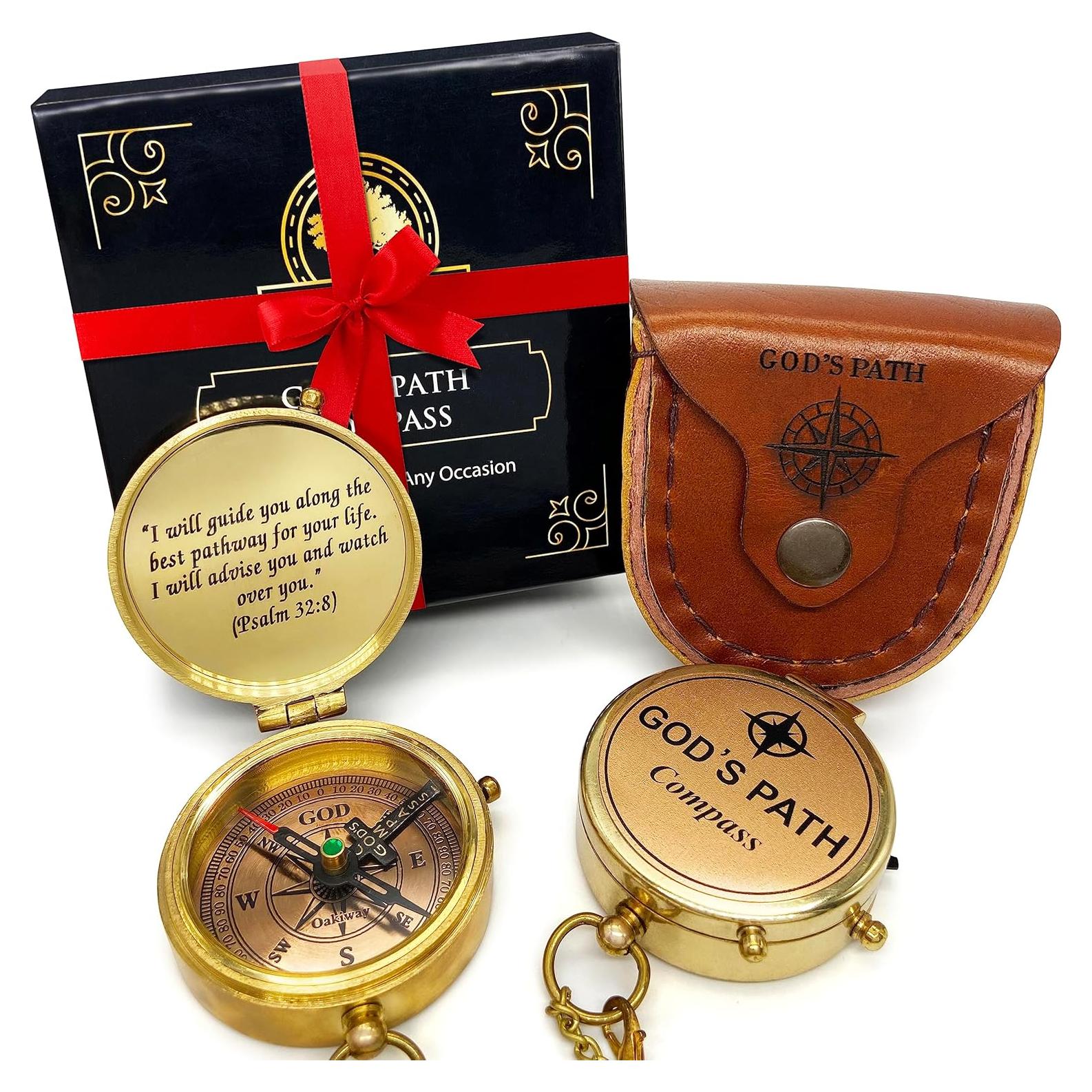 Compás del Camino de Dios OakiWay - Regalo Inspirador con Funda de Cuero