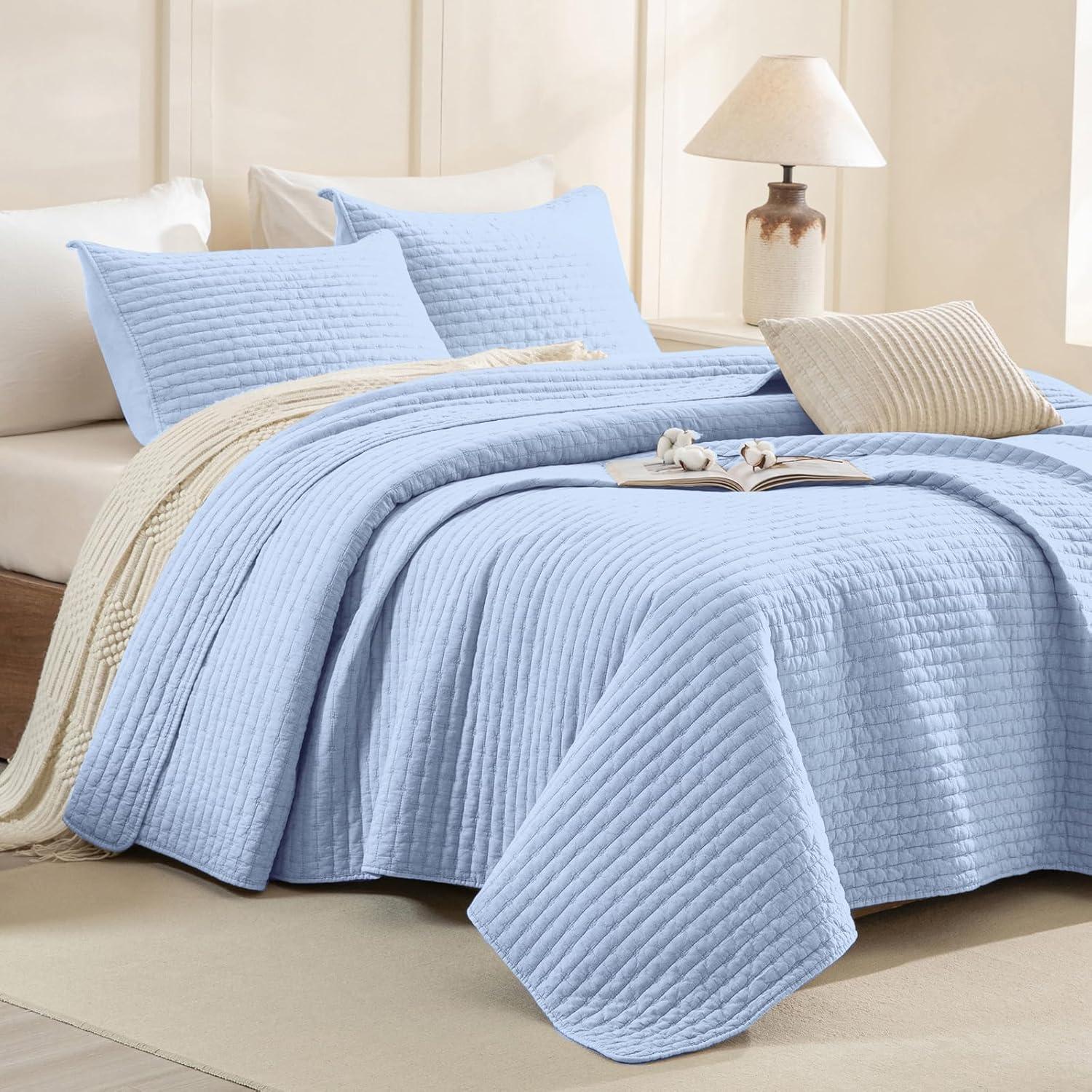 Cubrecama de Algodón Sanracie Queen Azul Aciano 3 Piezas