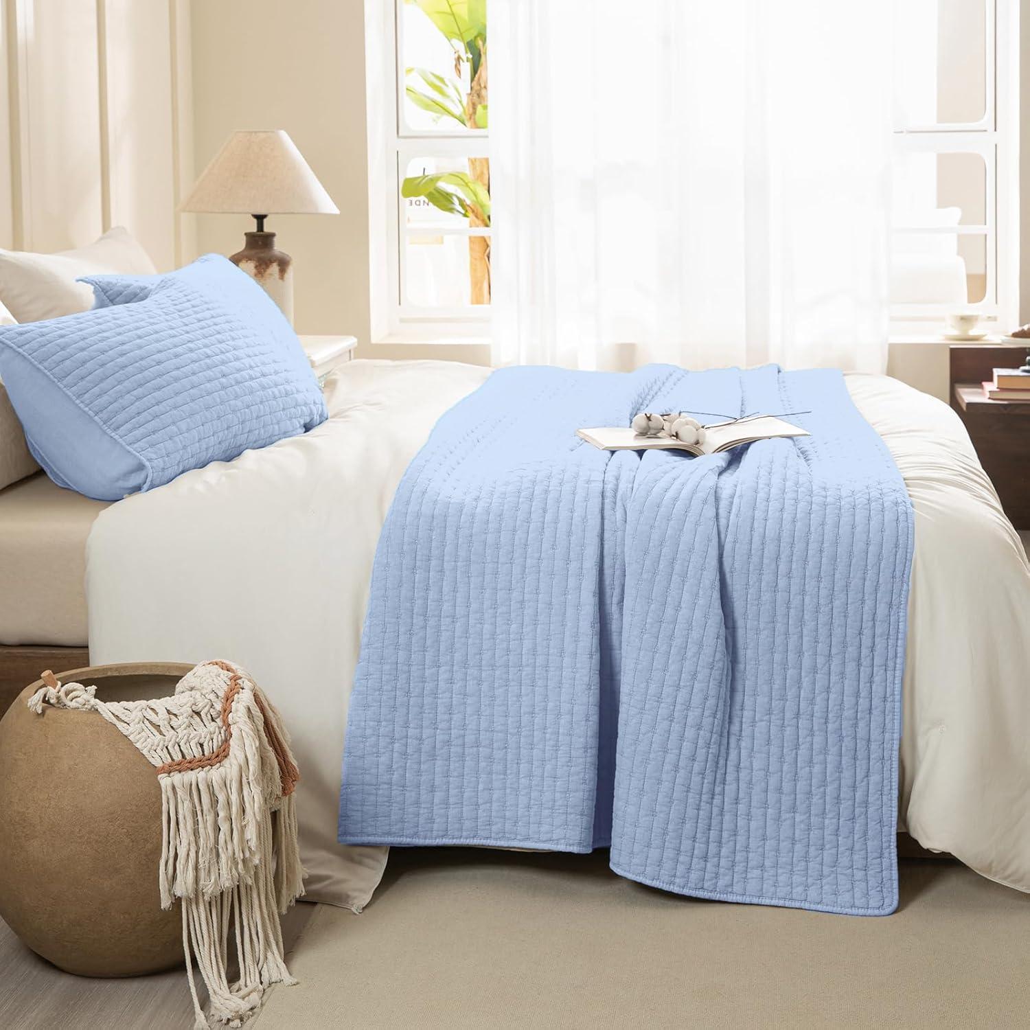 Cubrecama de Algodón Sanracie Queen Azul Aciano 3 Piezas