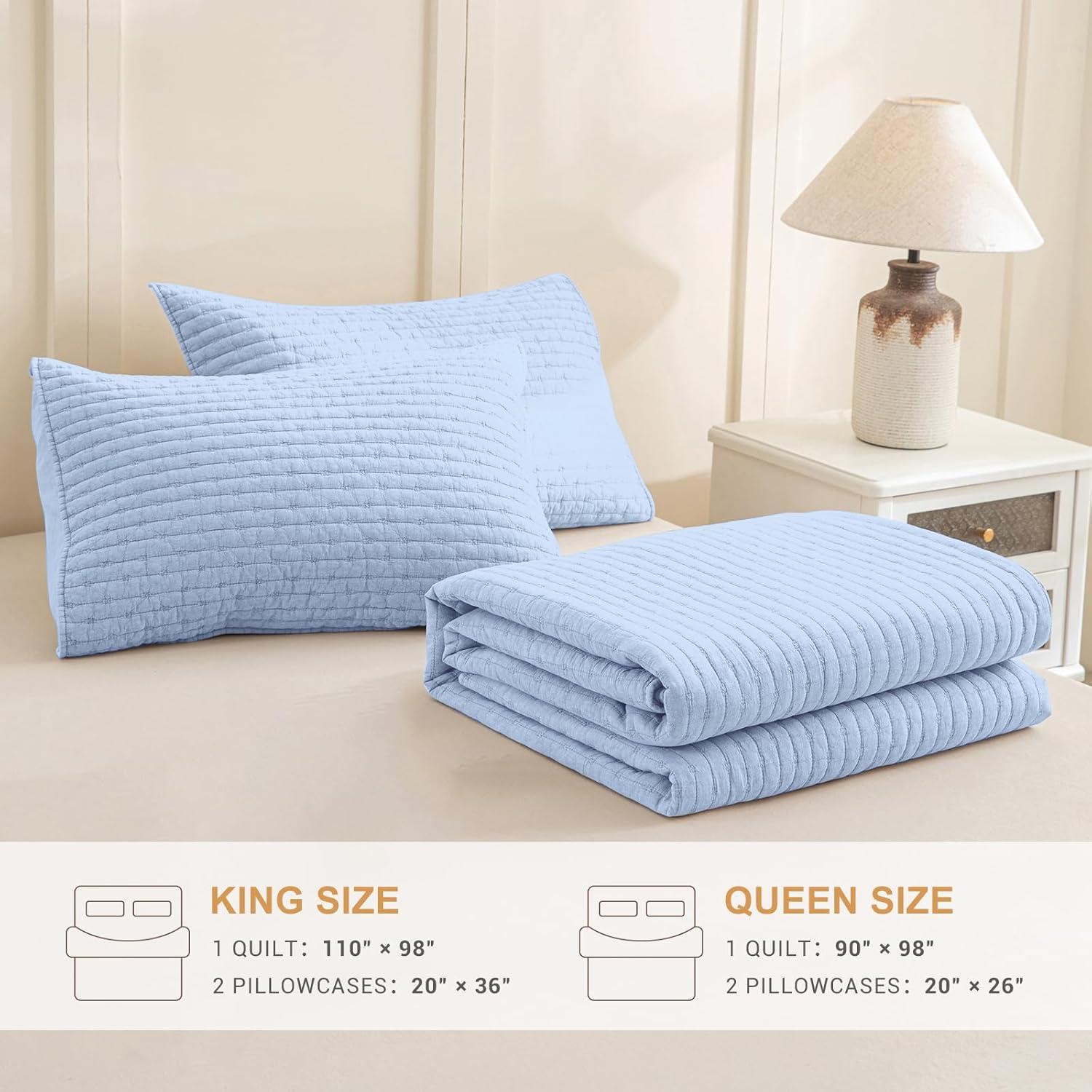 Cubrecama de Algodón Sanracie Queen Azul Aciano 3 Piezas