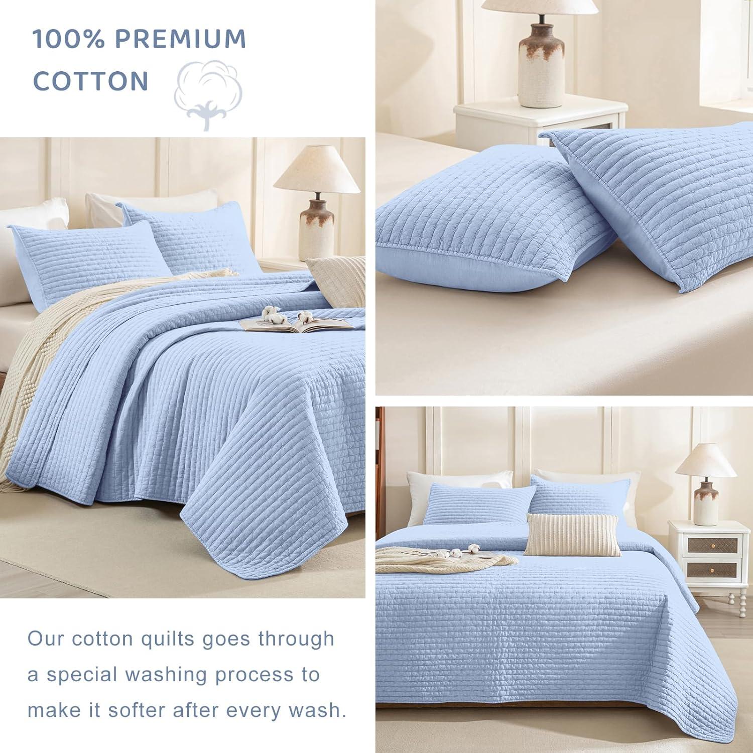 Cubrecama de Algodón Sanracie Queen Azul Aciano 3 Piezas