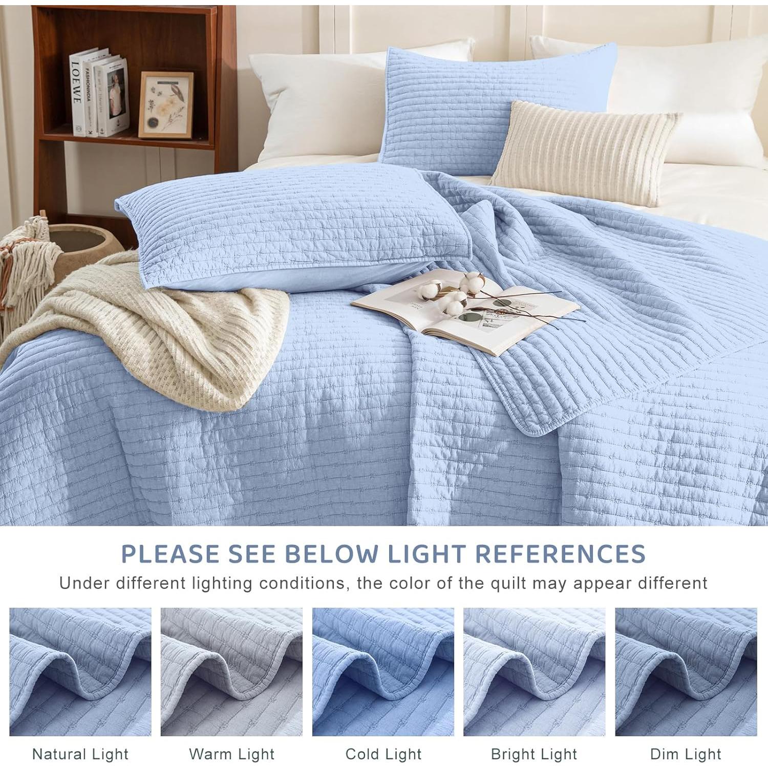 Cubrecama de Algodón Sanracie Queen Azul Aciano 3 Piezas