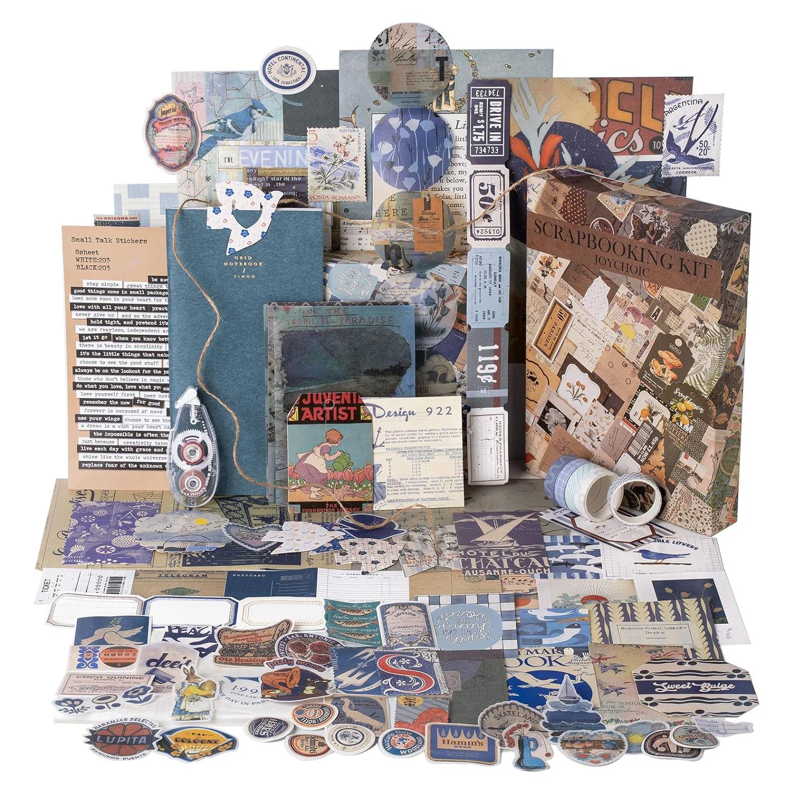 Kit de Scrapbooking Estético JOYCHOIC - 10 Piezas Vintage Azul
