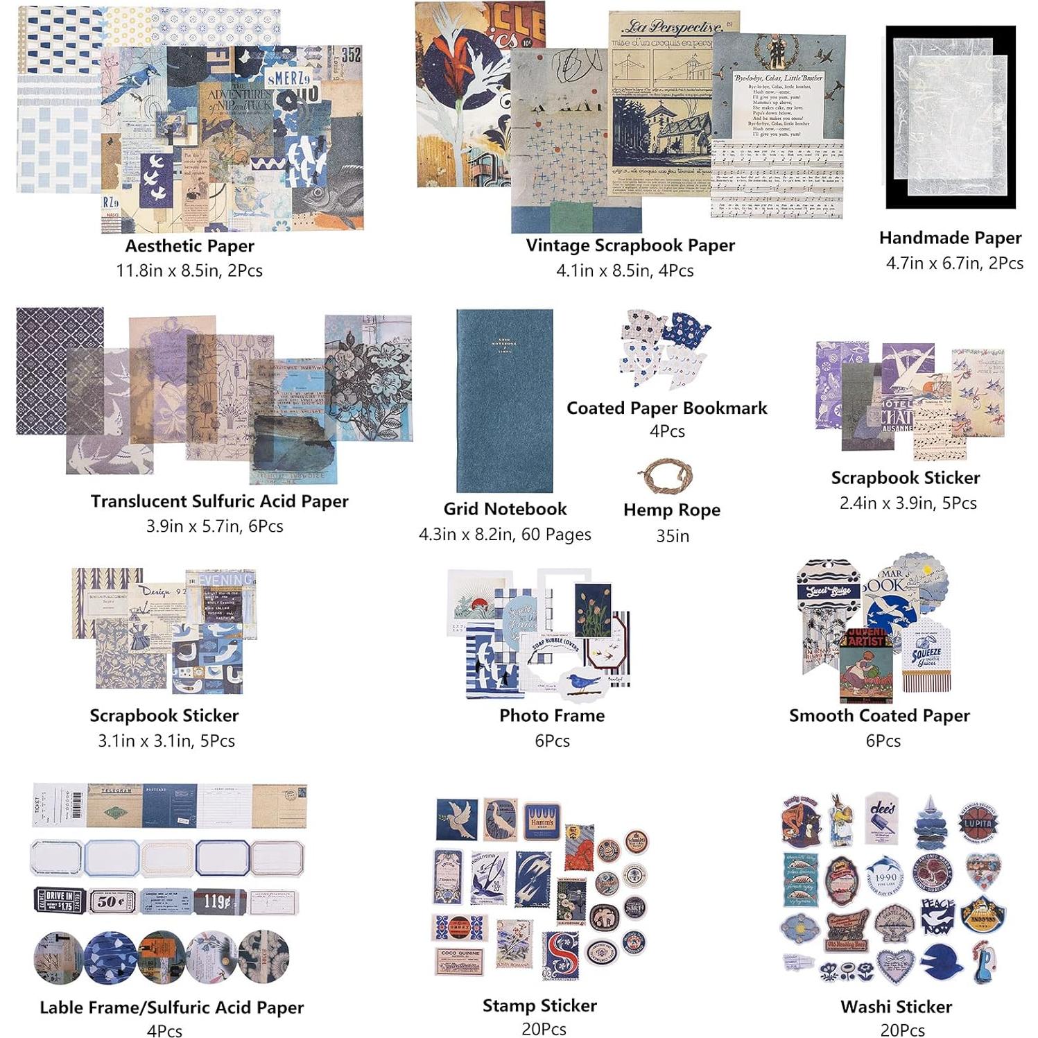 Kit de Scrapbooking Estético JOYCHOIC - 10 Piezas Vintage Azul